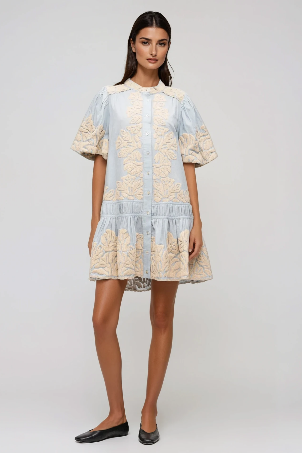 Flaka Puff Sleeve Embroidered Mini Dress