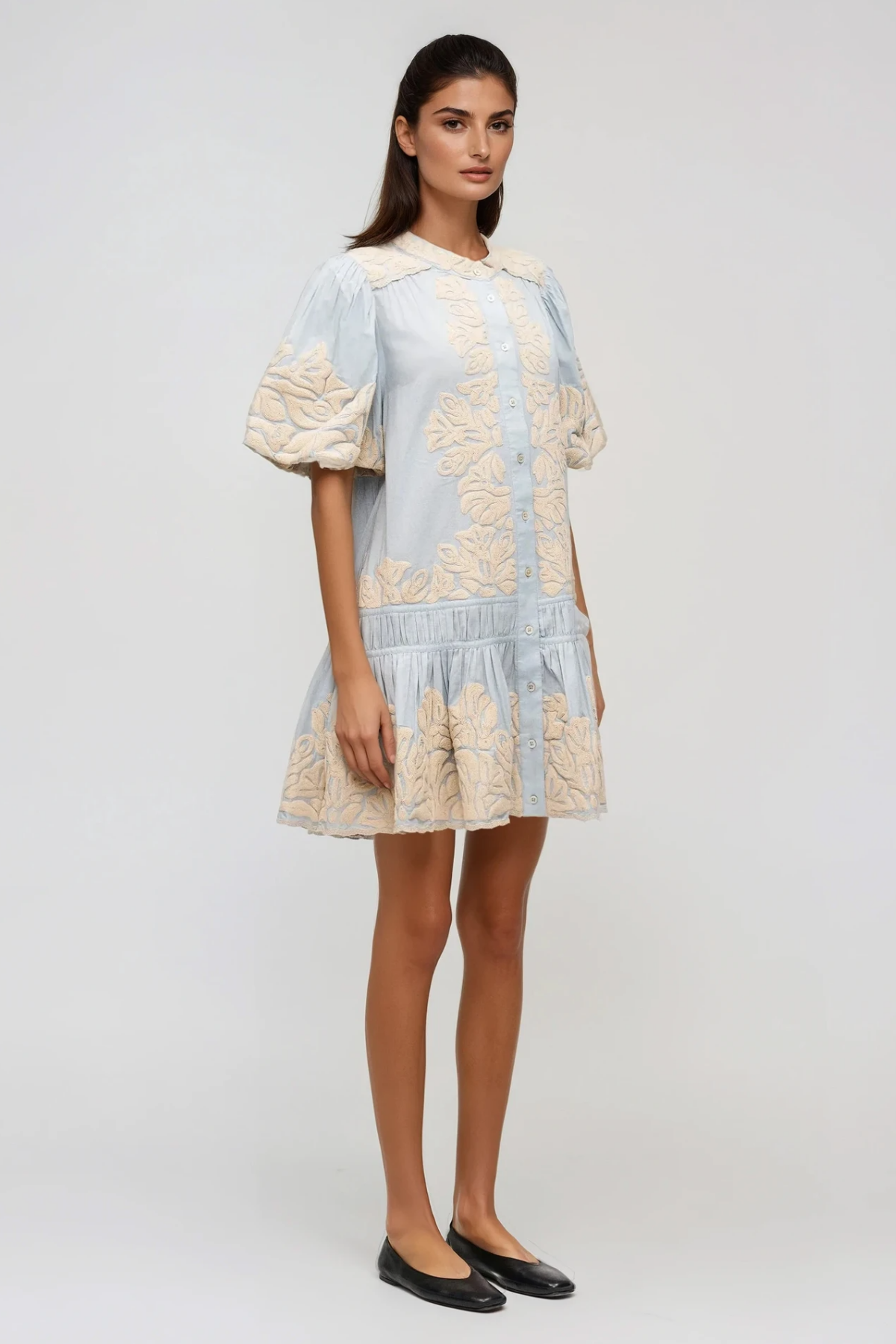 Flaka Puff Sleeve Embroidered Mini Dress