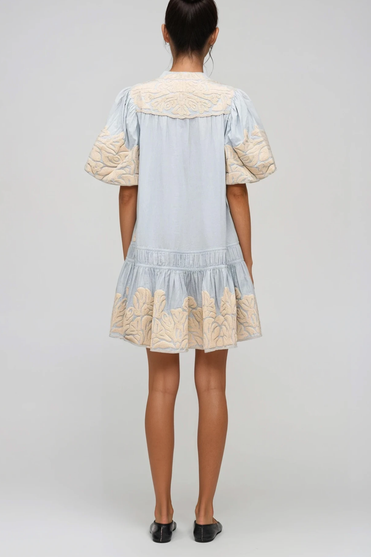 Flaka Puff Sleeve Embroidered Mini Dress