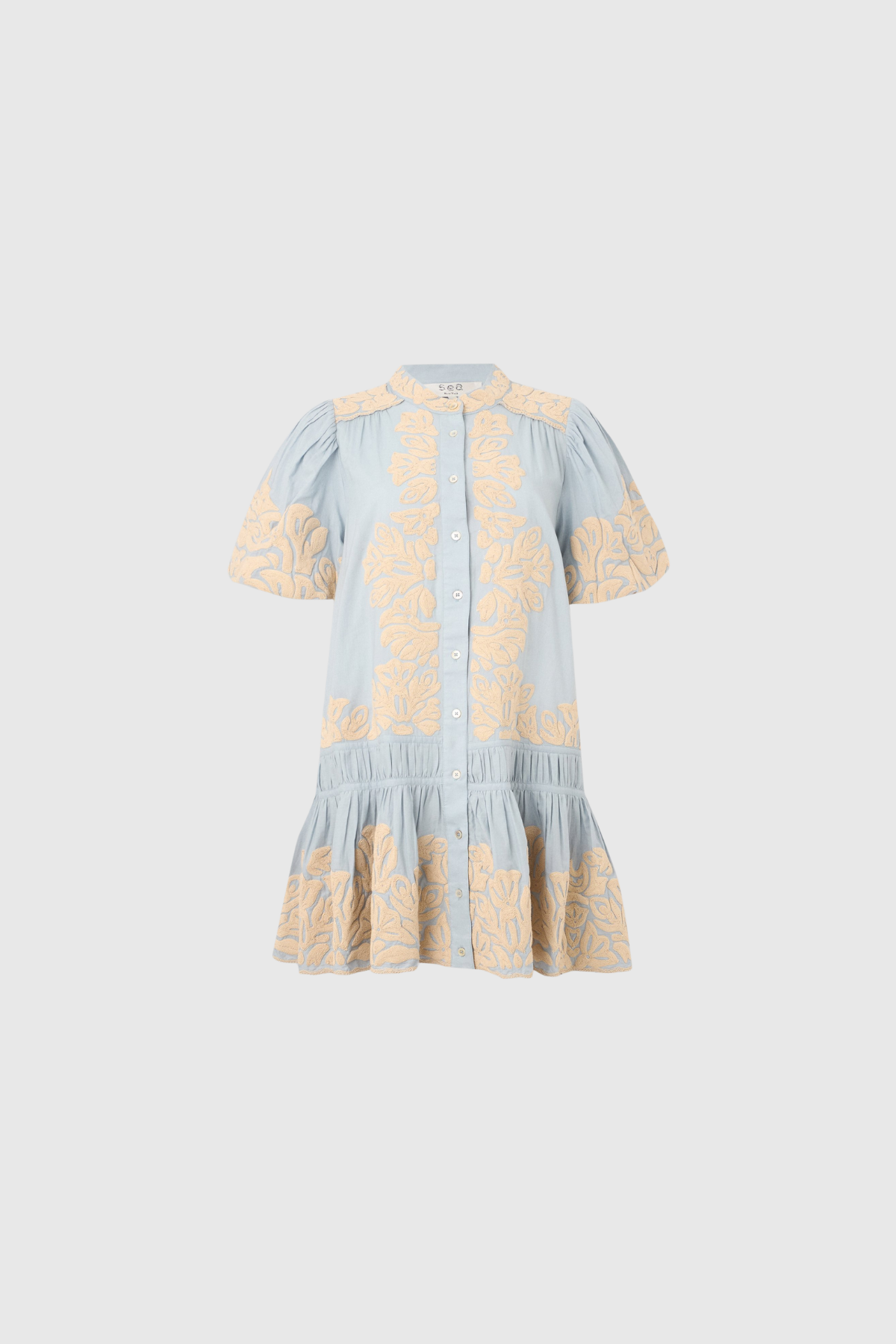 Flaka Puff Sleeve Embroidered Mini Dress