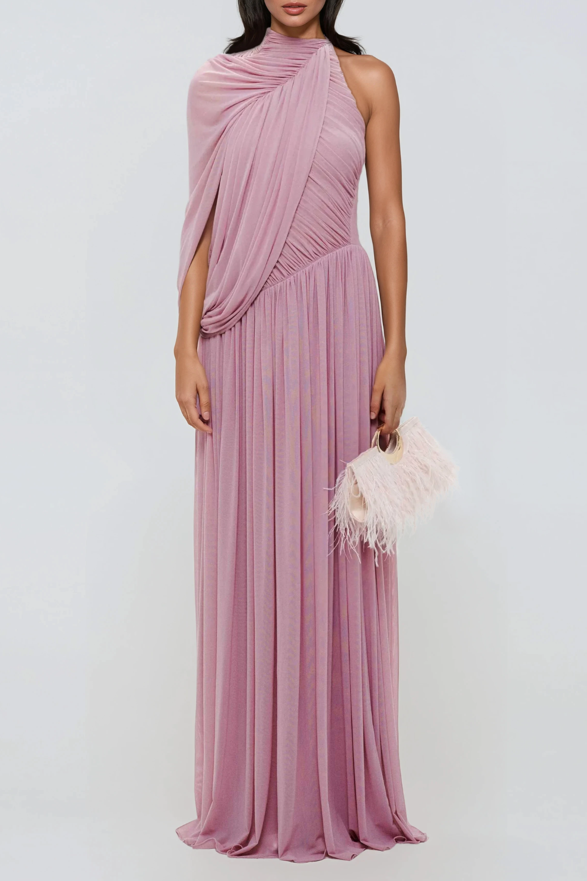 Flamur Asymmetric Draped Mesh Maxi Dress