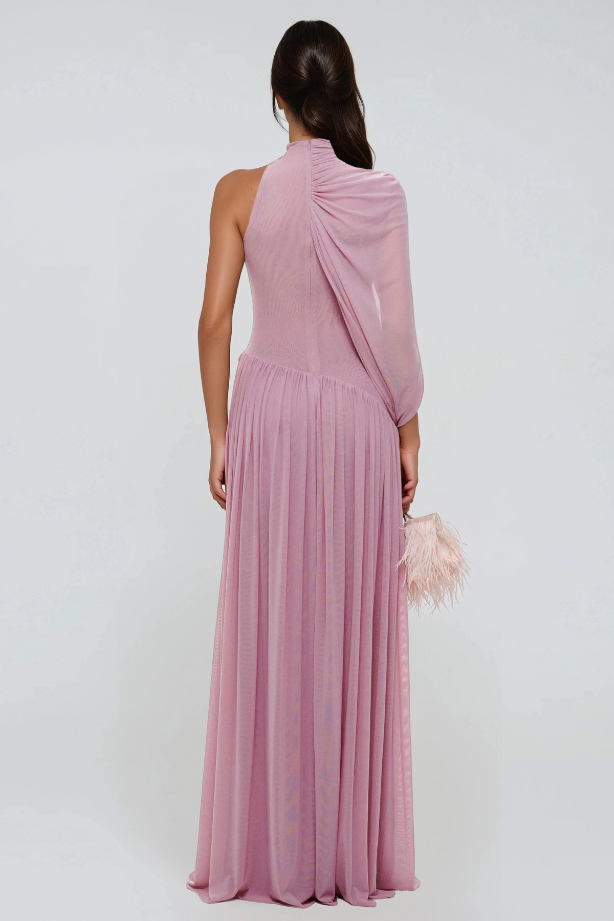 Flamur Asymmetric Draped Mesh Maxi Dress