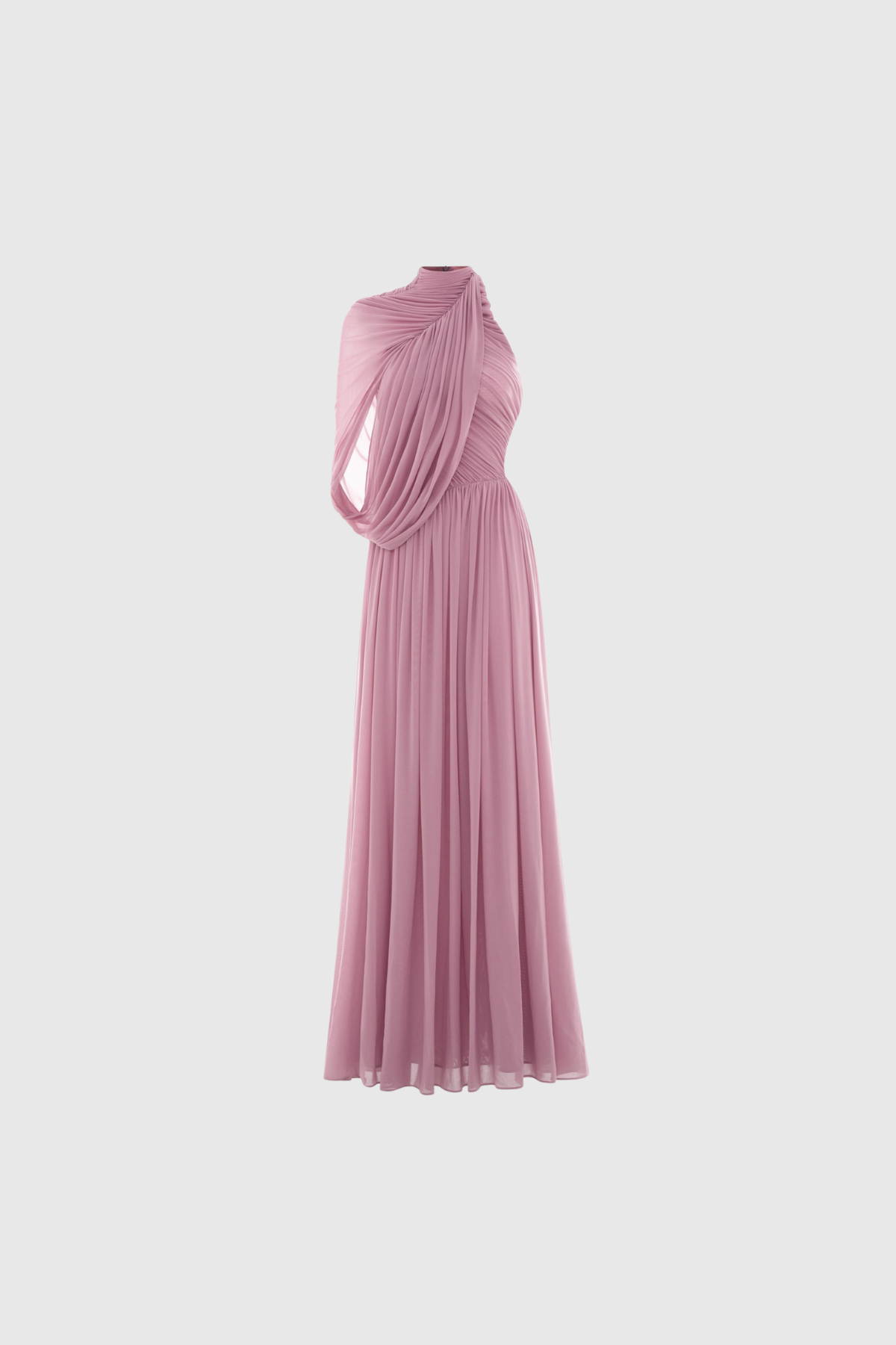 Flamur Asymmetric Draped Mesh Maxi Dress