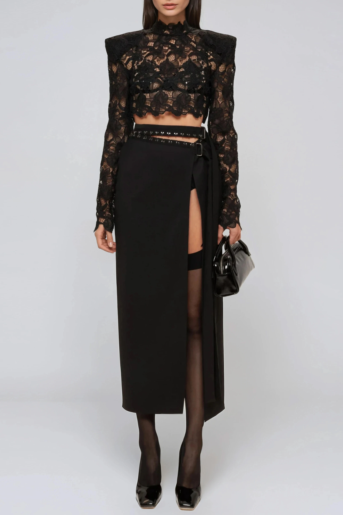 Flamur Lace High Split Skirt Set