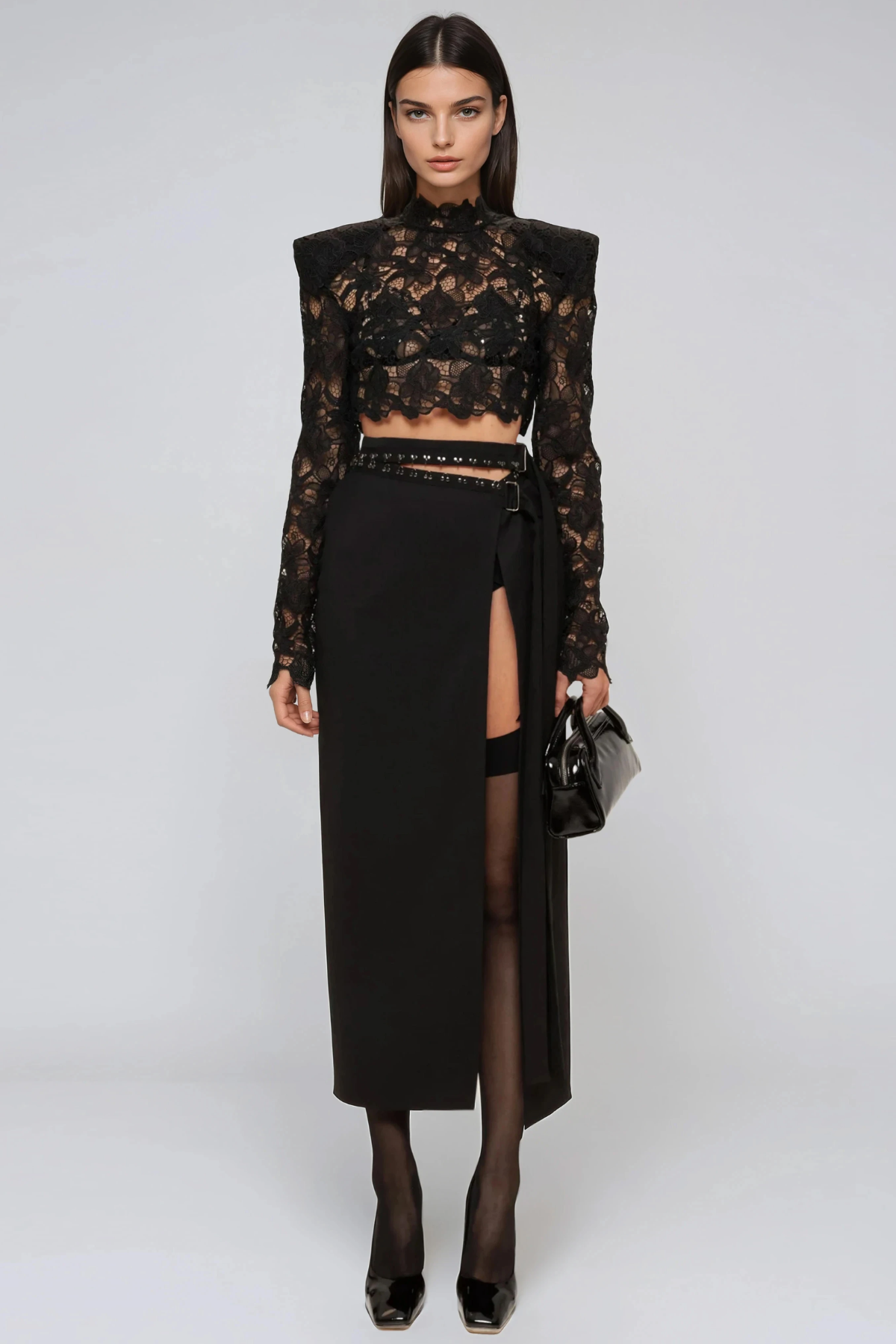 Flamur Lace High Split Skirt Set