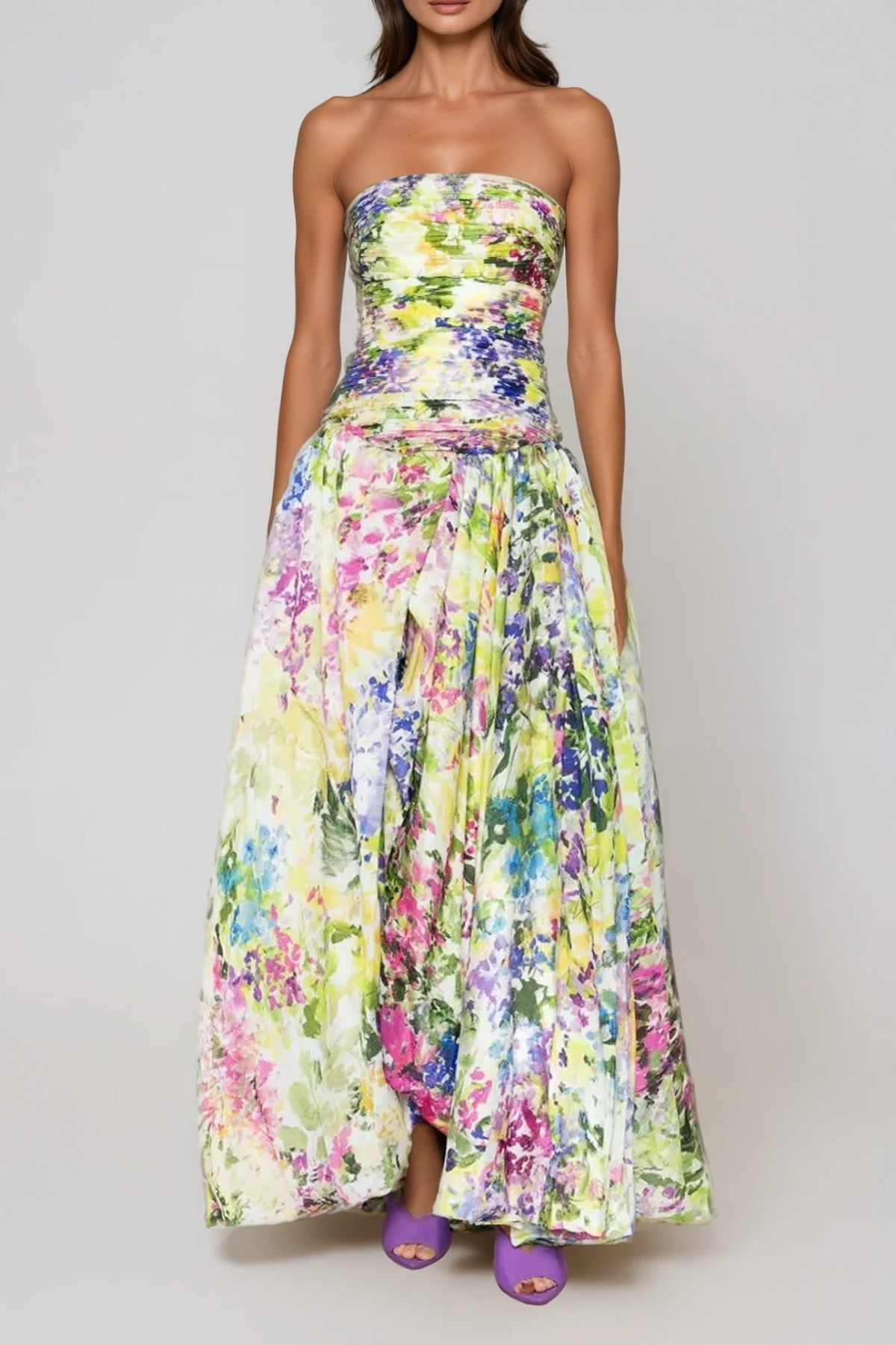 Flannan Strapless Ruch Print Maxi Dress