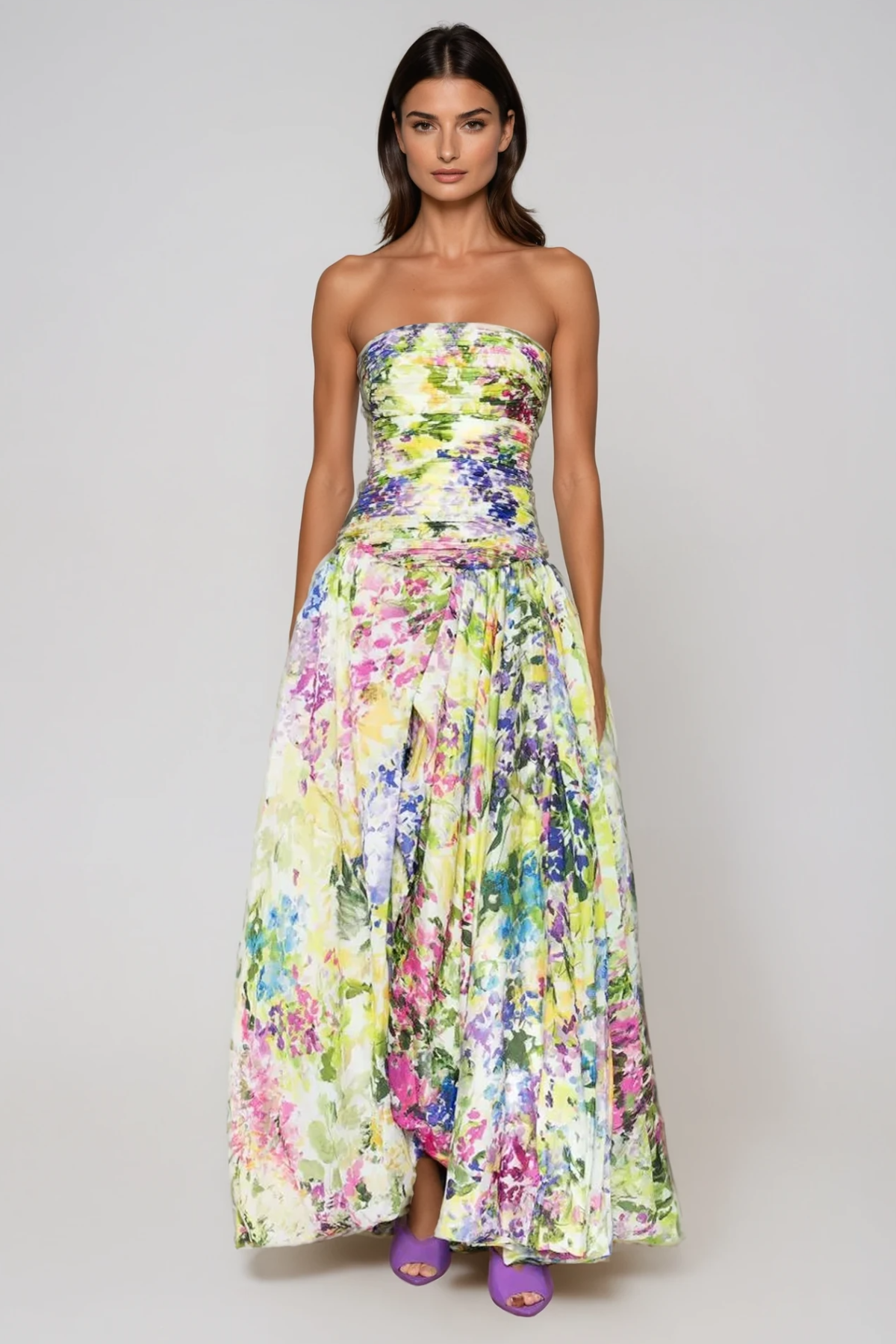 Flannan Strapless Ruch Print Maxi Dress