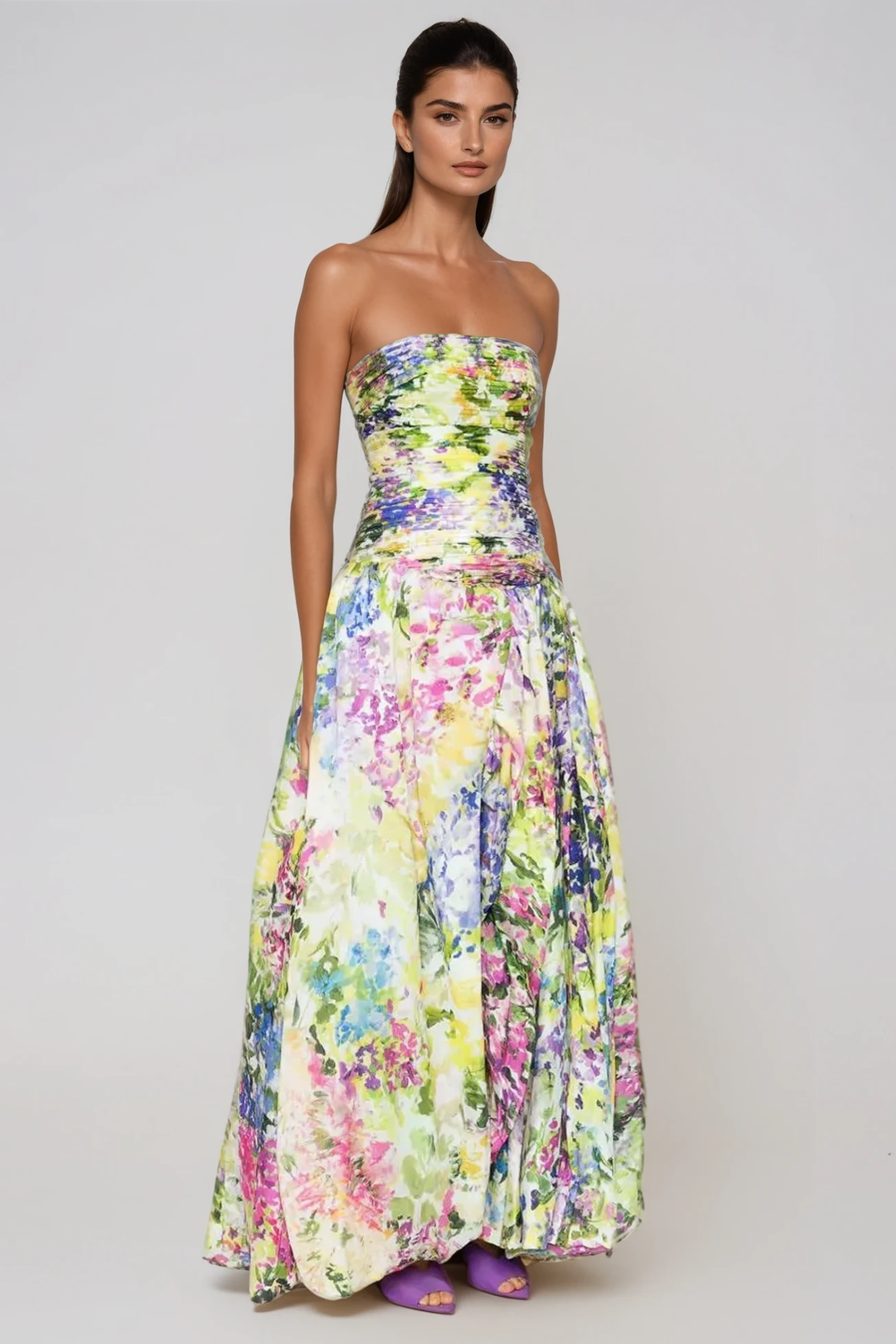 Flannan Strapless Ruch Print Maxi Dress