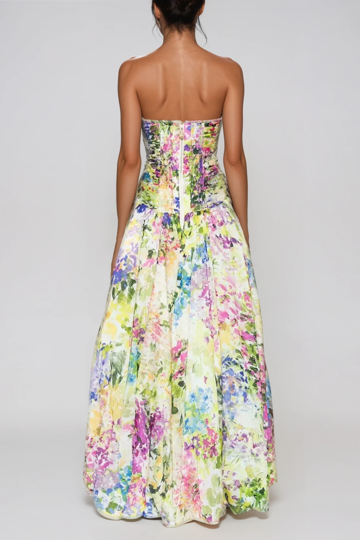 Flannan Strapless Ruch Print Maxi Dress