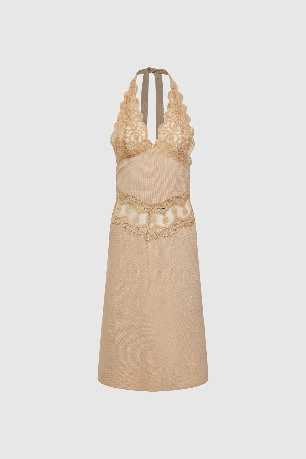 Flavia Halter Neck Lace Midi Dress In Apricot