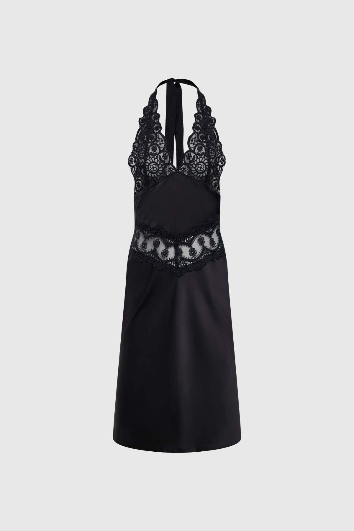 Flavia Halter Neck Lace Midi Dress In Black