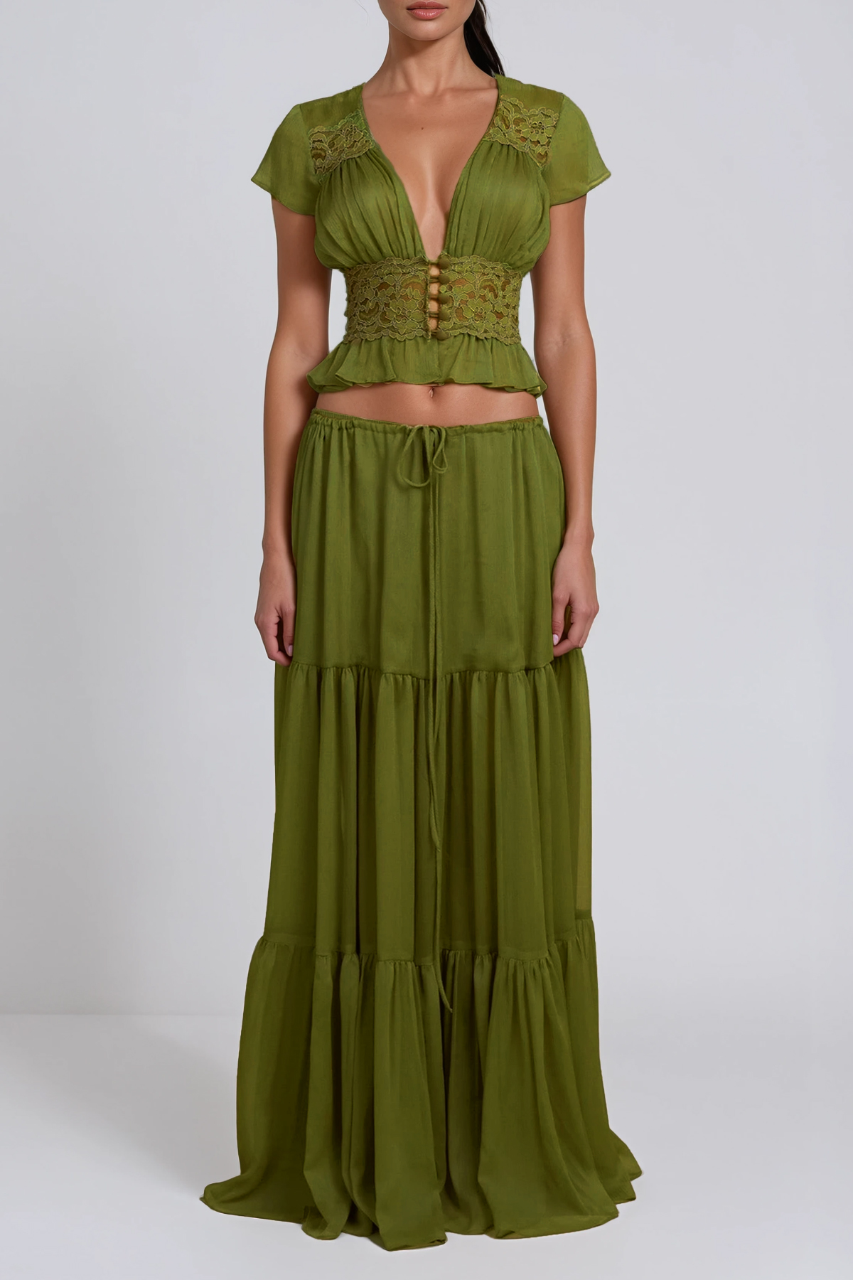 Flavie Crop Lace Skirt Set