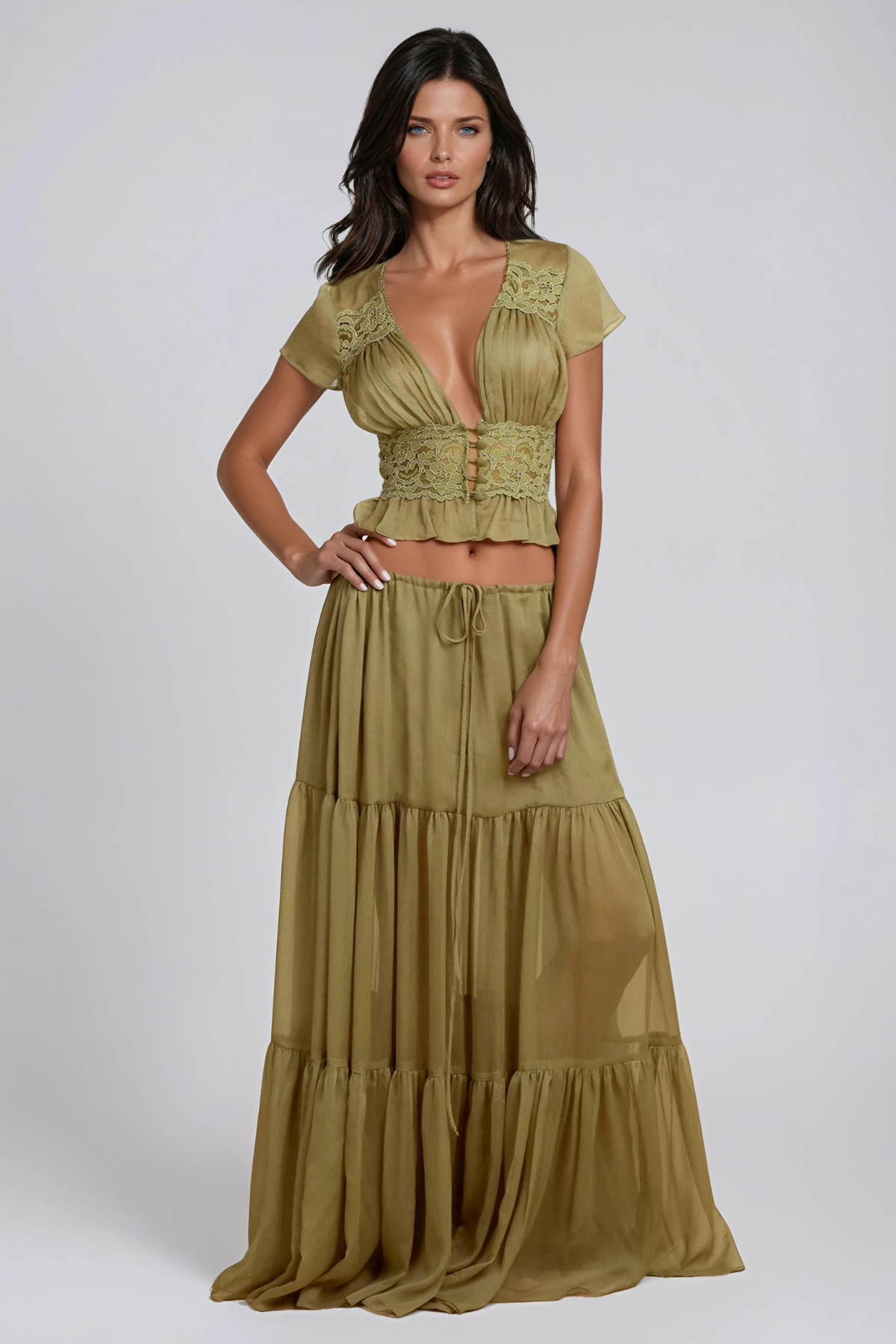 Flavie Crop Lace Skirt Set