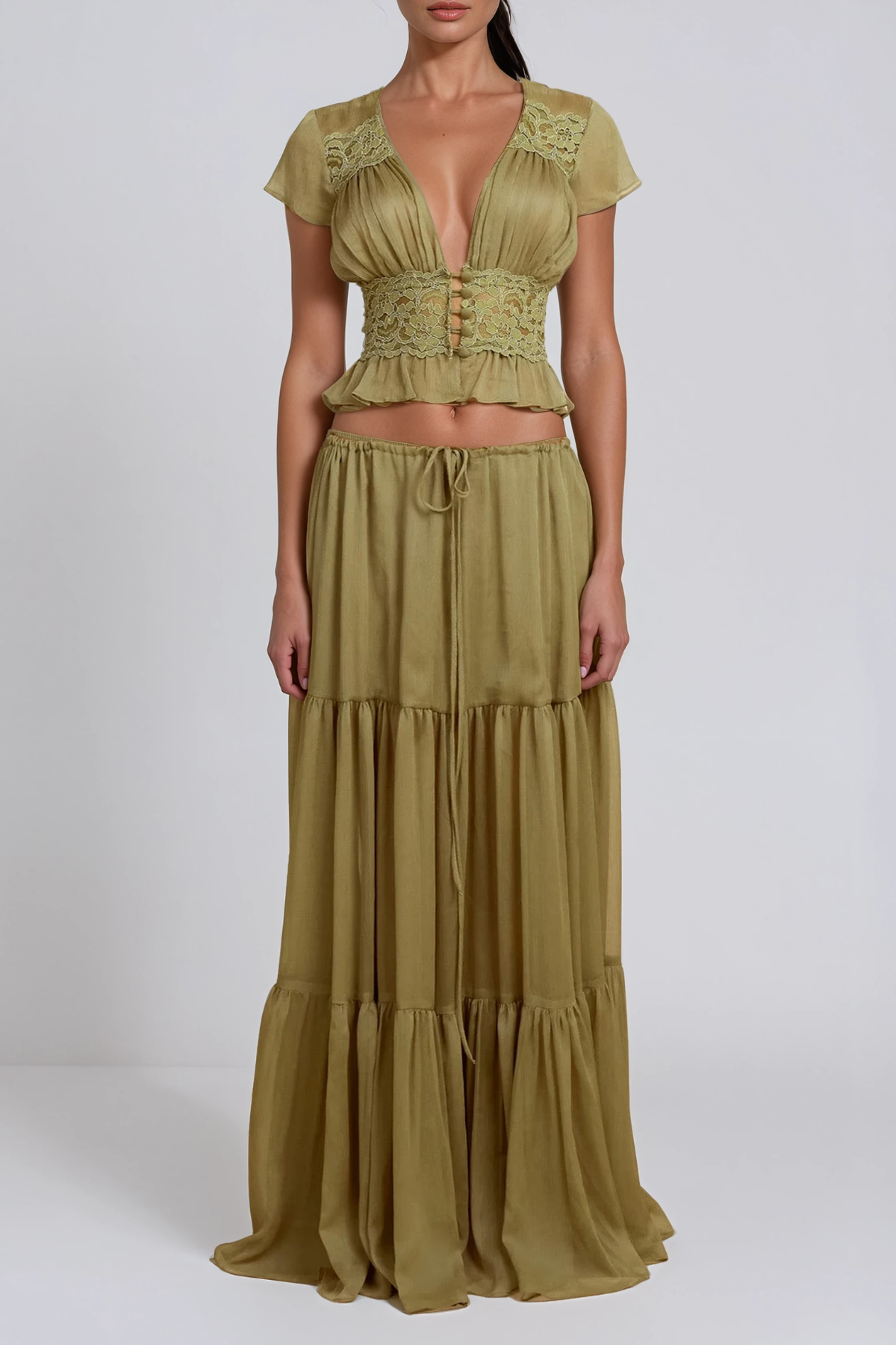 Flavie Crop Lace Skirt Set