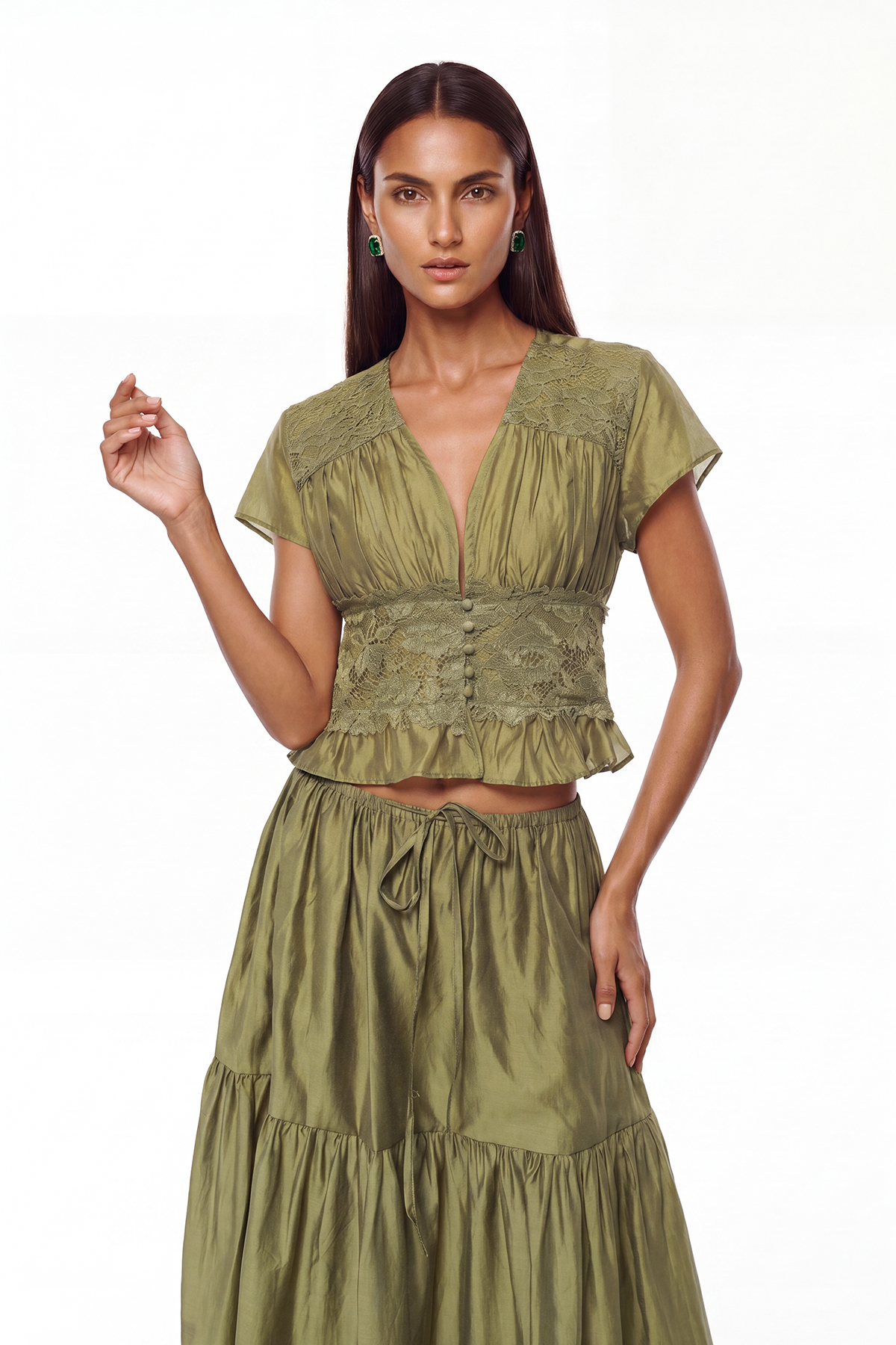 Flavie Crop Lace Skirt Set