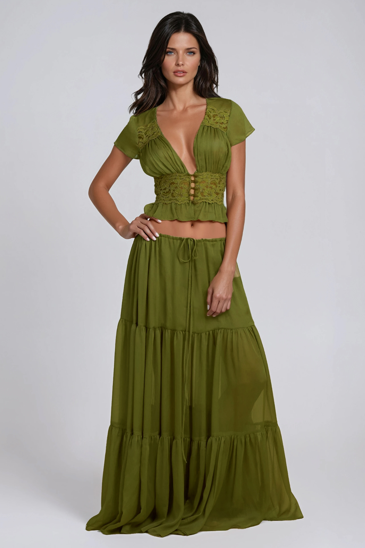 Flavie Crop Lace Skirt Set