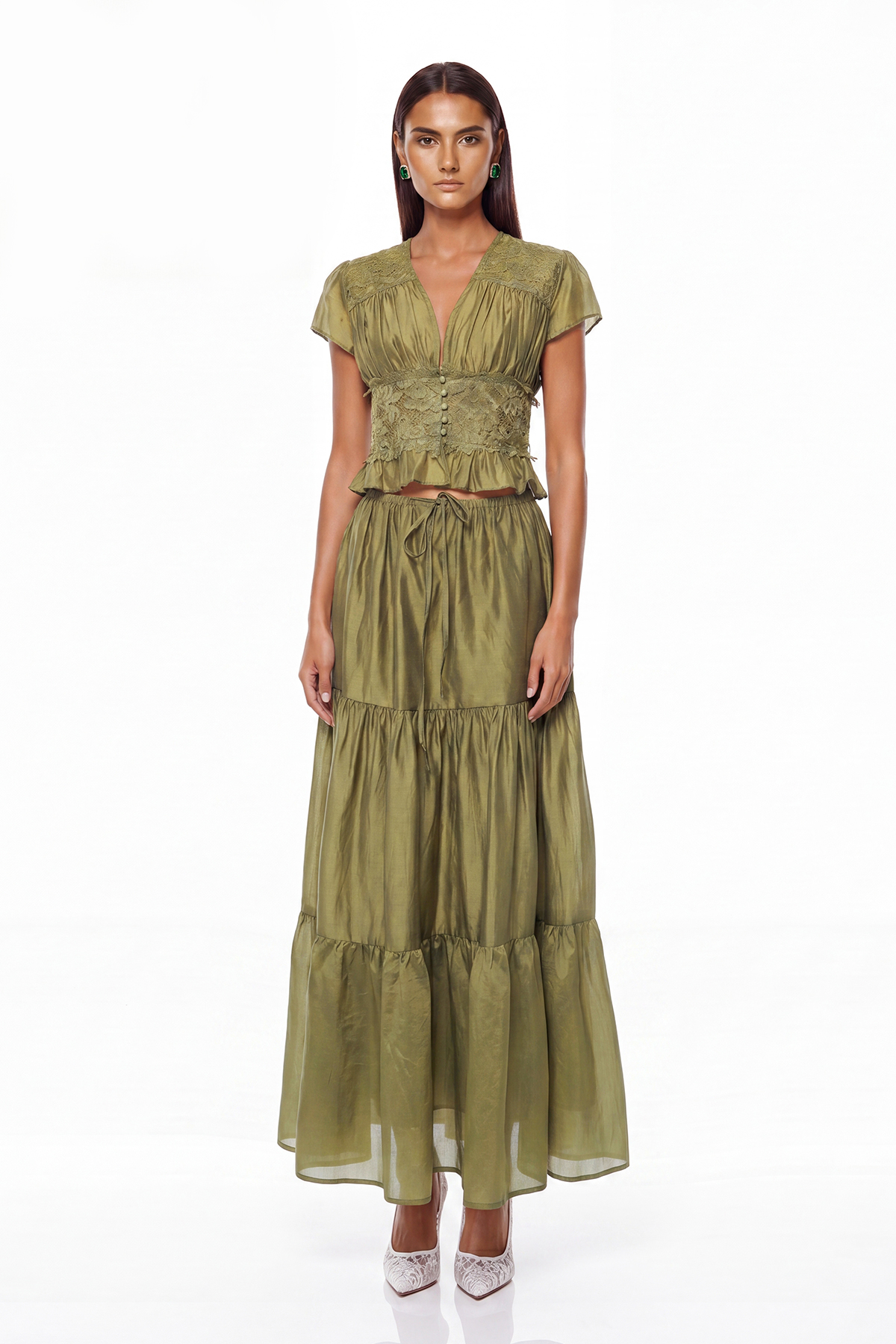 Flavie Crop Lace Skirt Set