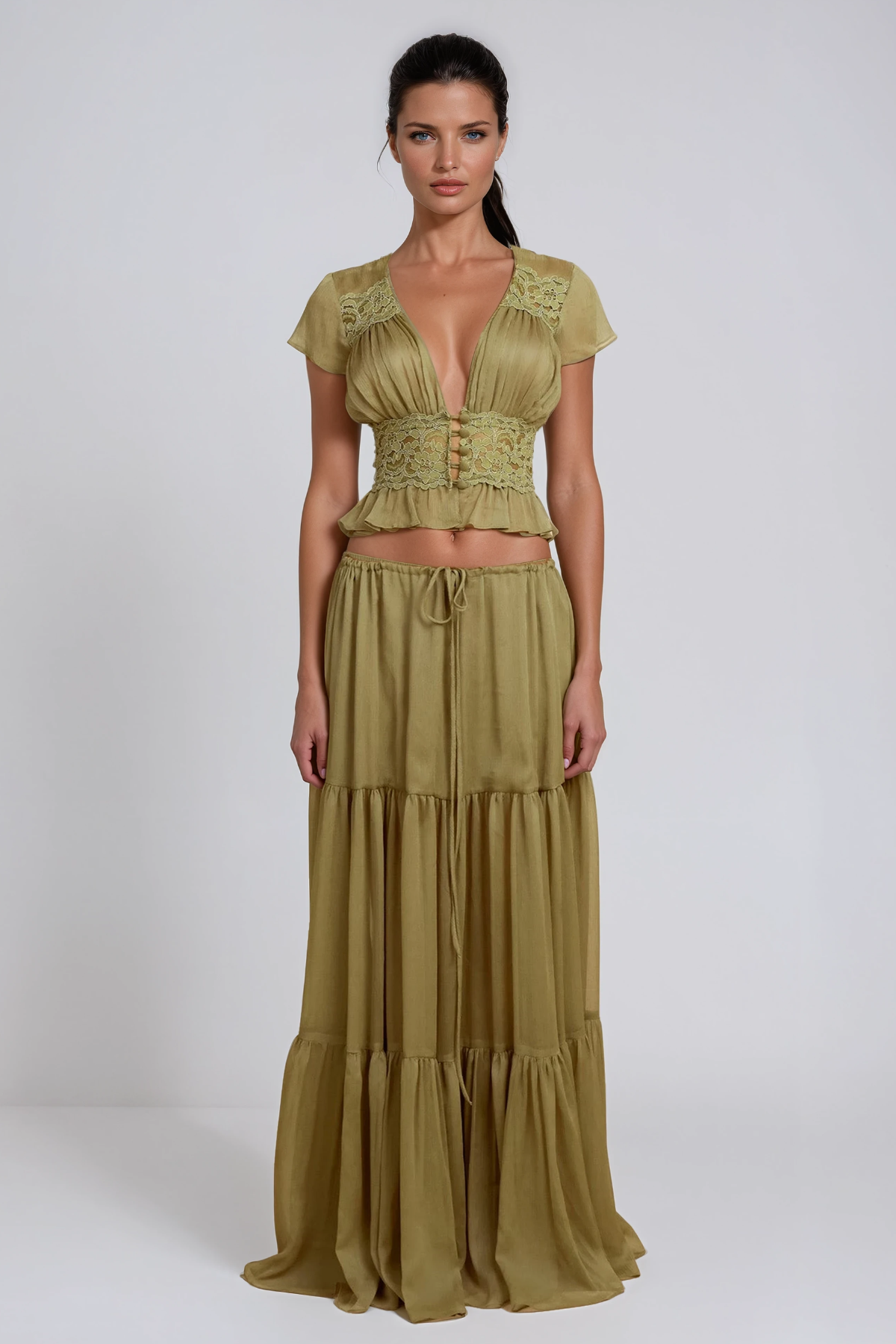 Flavie Crop Lace Skirt Set