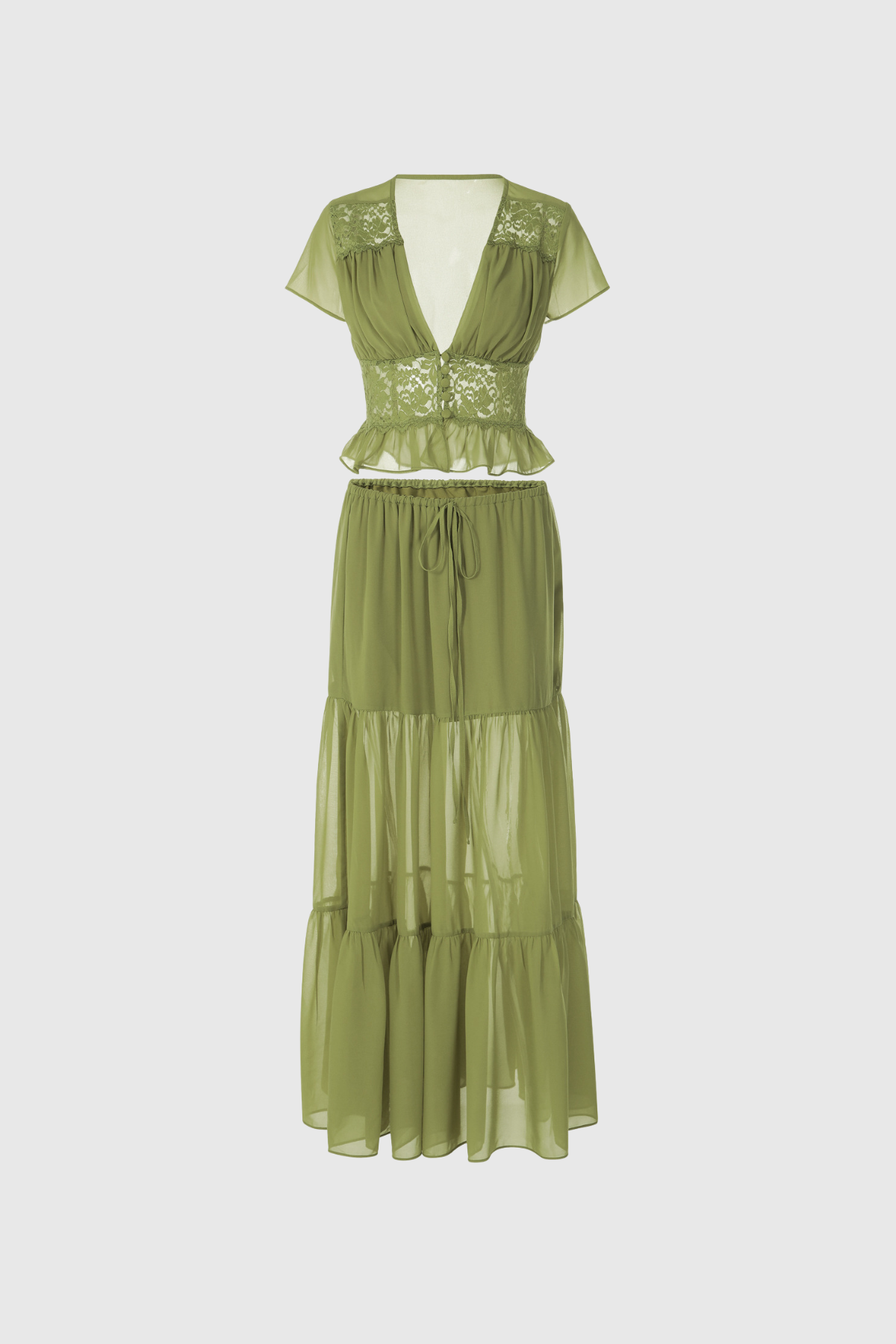 Flavie Crop Lace Skirt Set