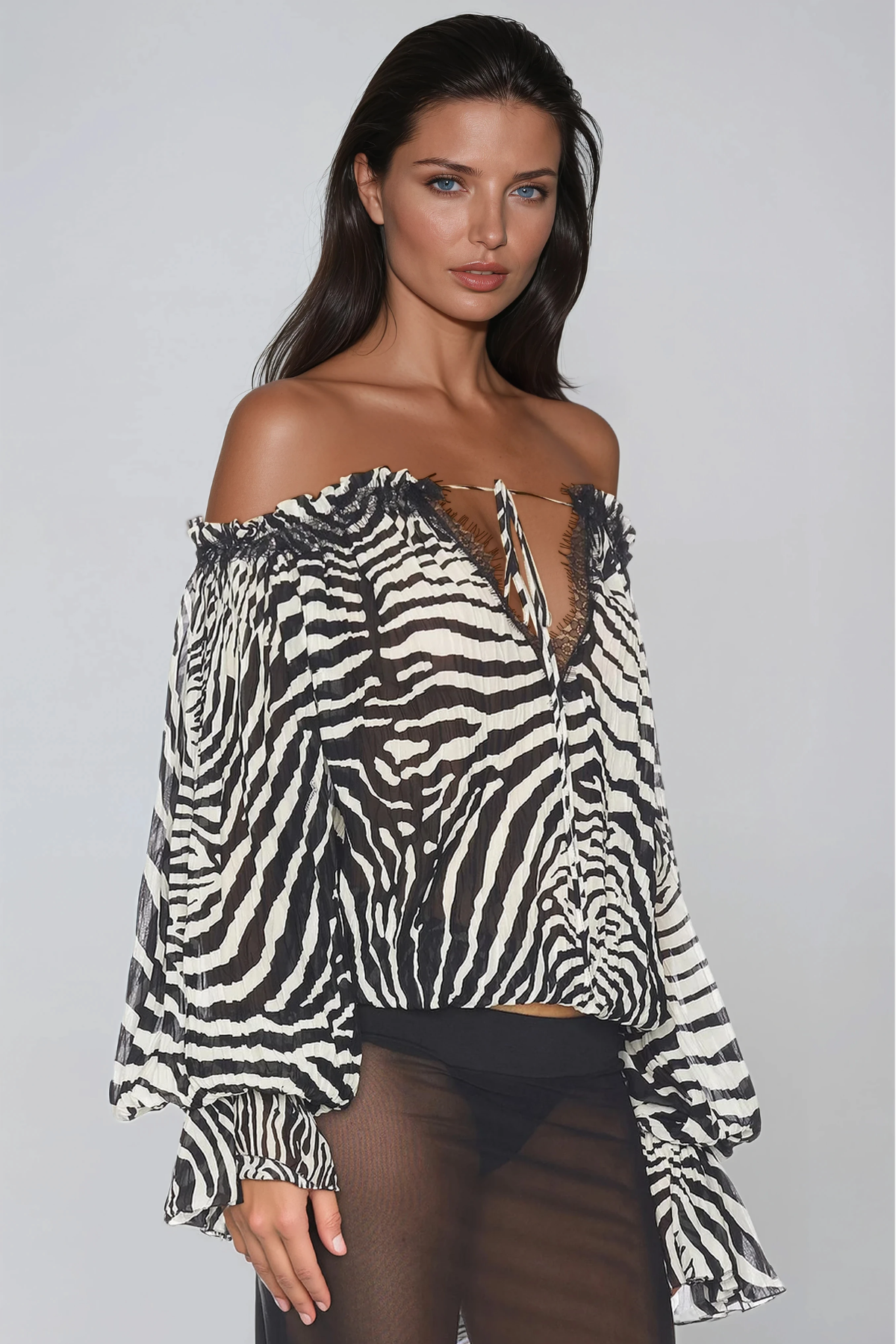 Flavienne Off Shoulder Zebra Print Top