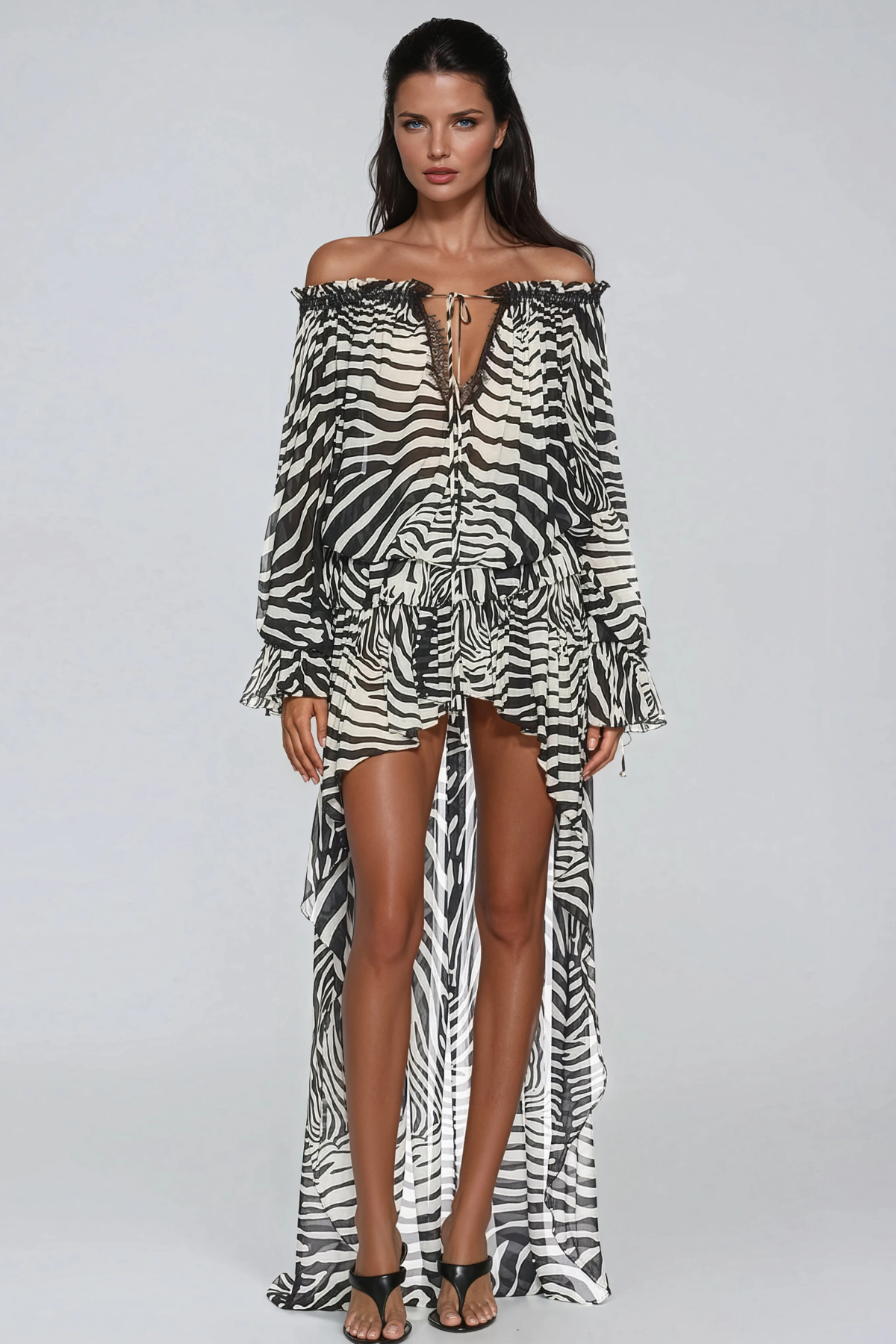 Flavienne Off Shoulder Zebra Print Top