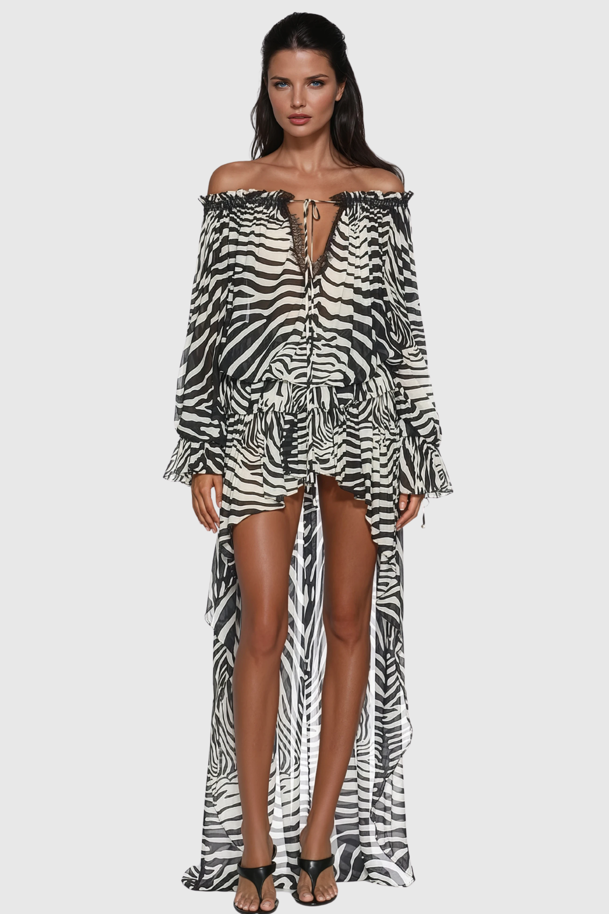 Flavienne Zebra Print High Low Maxi Skirt