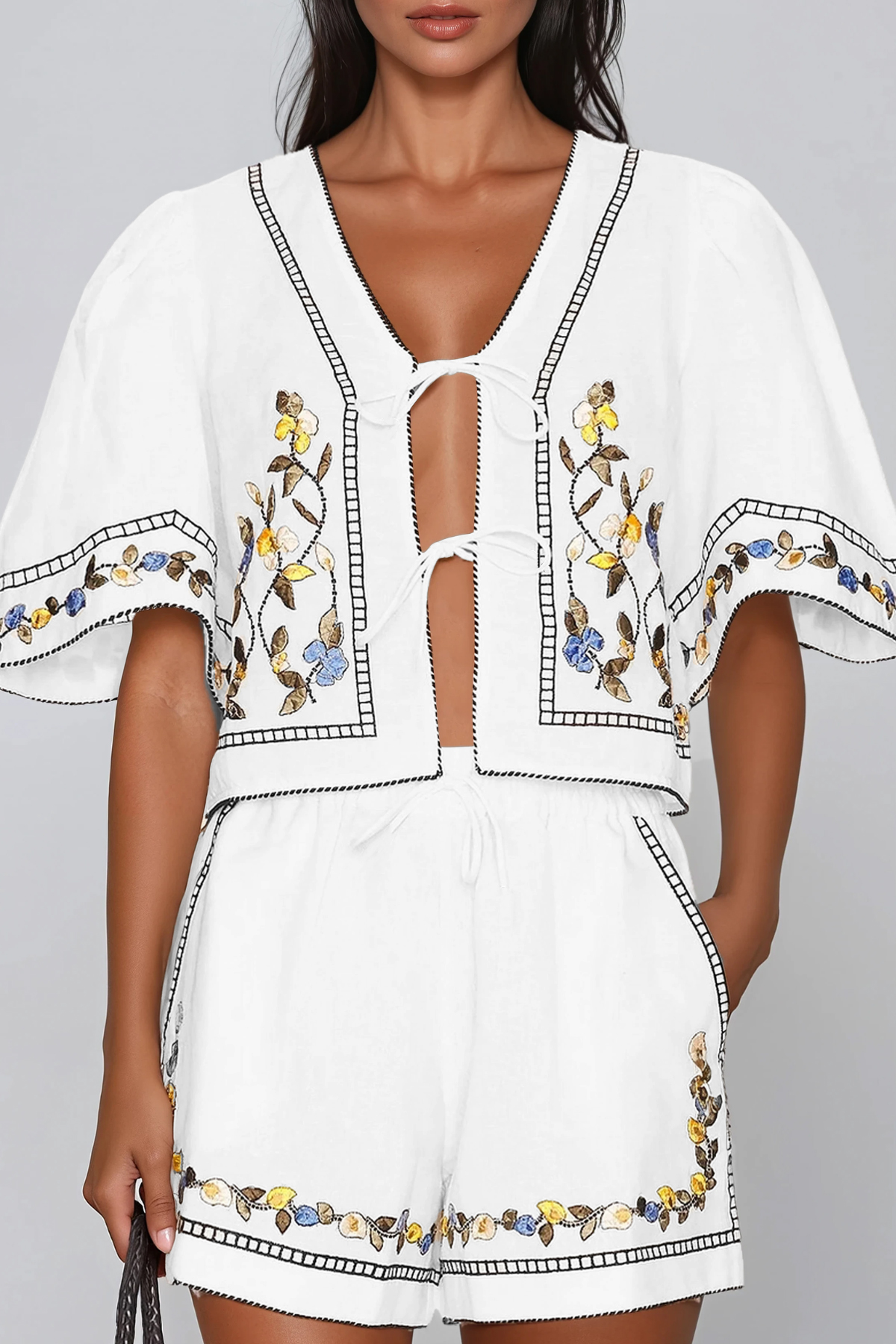 Flavio Embroidered Floral Shorts Set