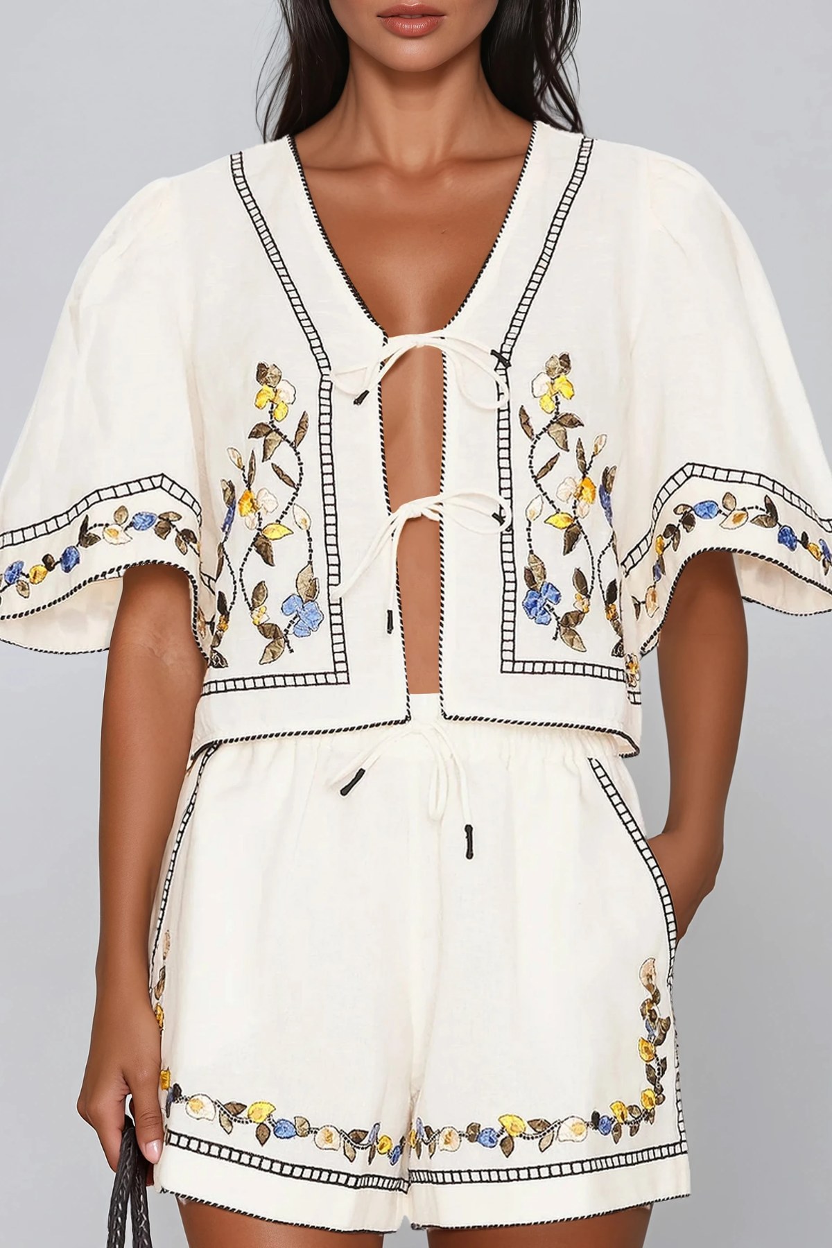 Flavio Embroidered Floral Pants Set