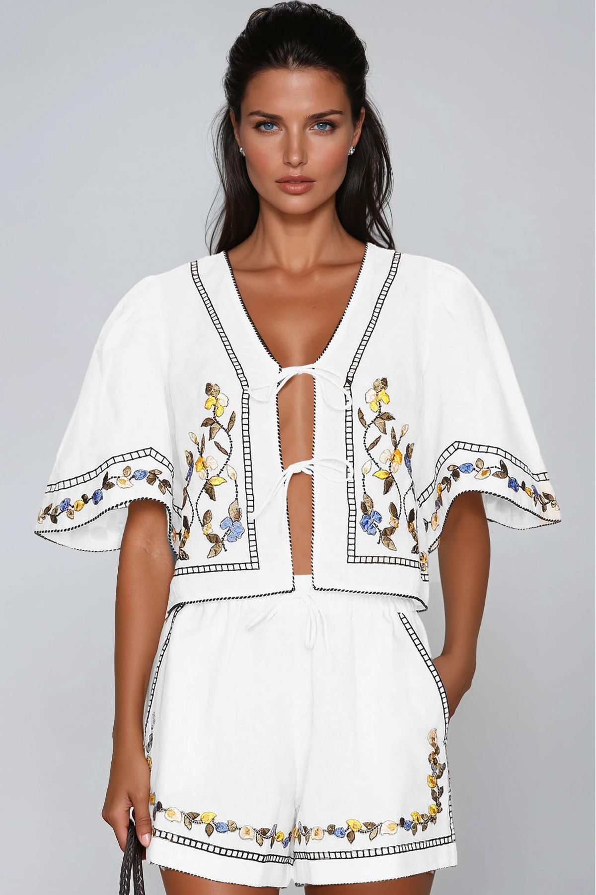 Flavio Embroidered Floral Shorts Set