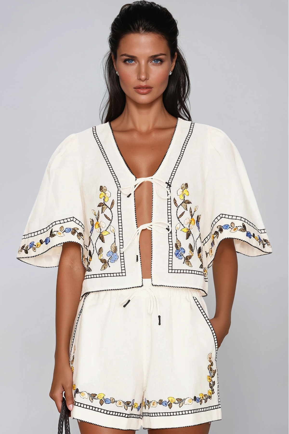 Flavio Embroidered Floral Pants Set