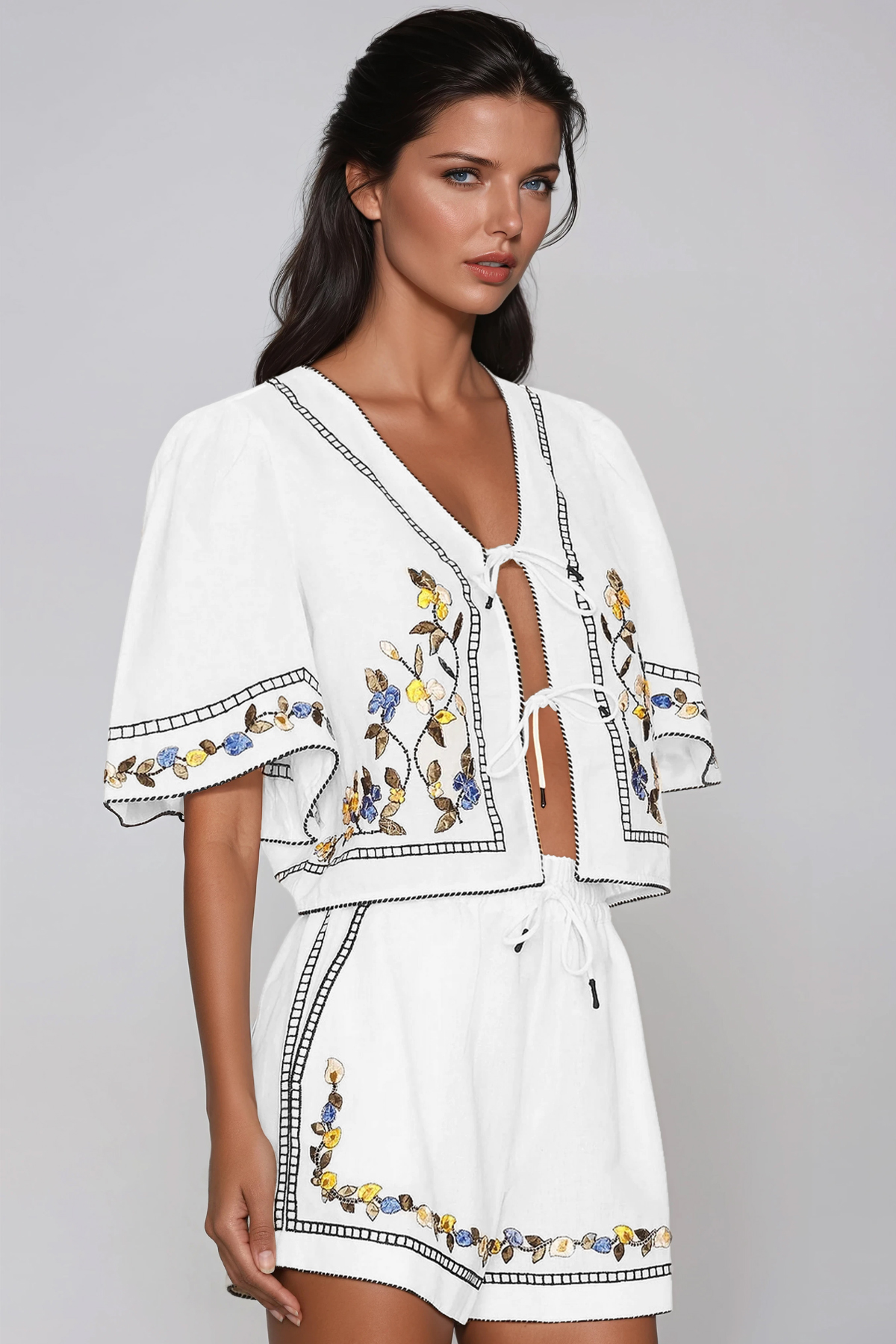 Flavio Embroidered Floral Shorts Set