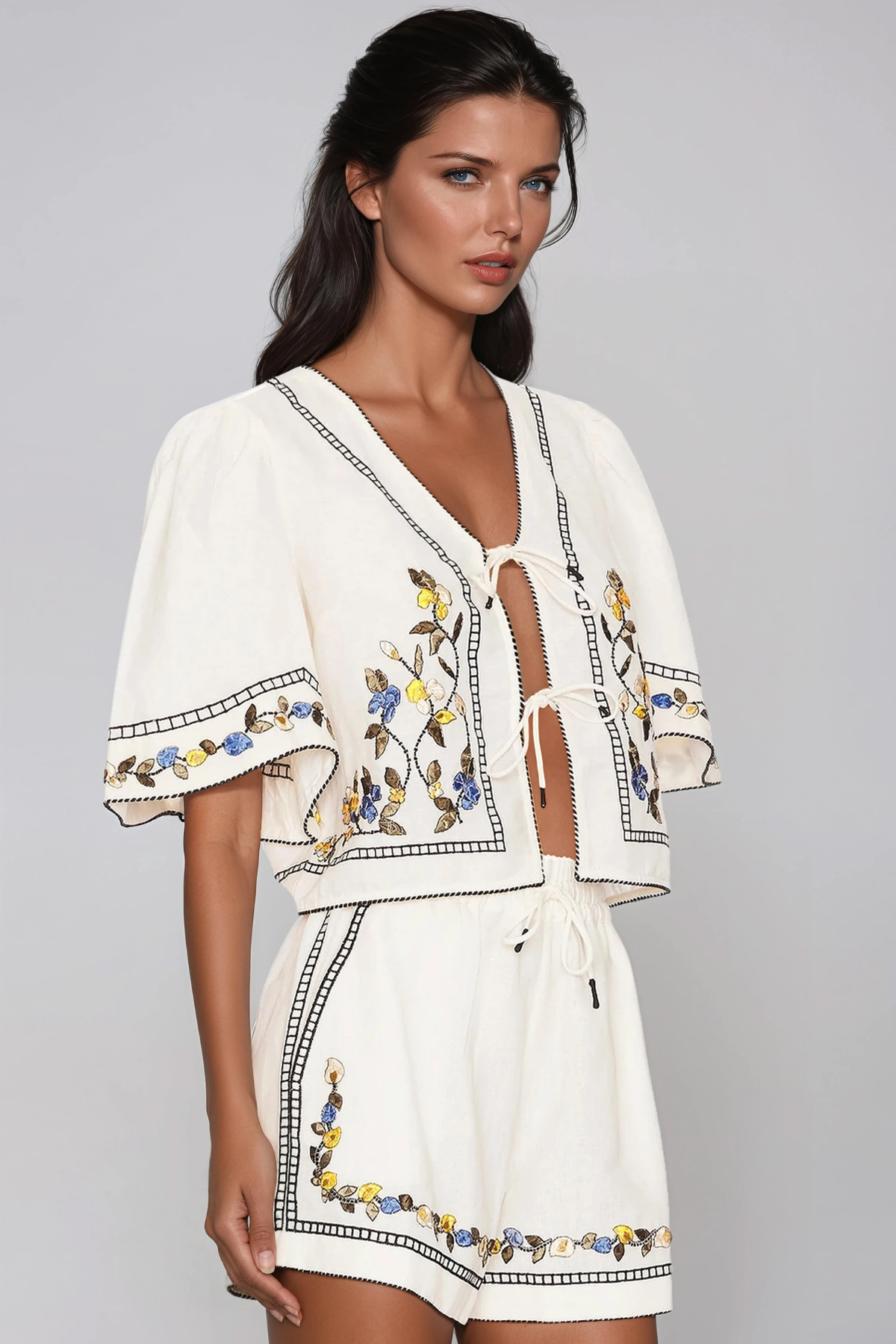 Flavio Embroidered Floral Pants Set