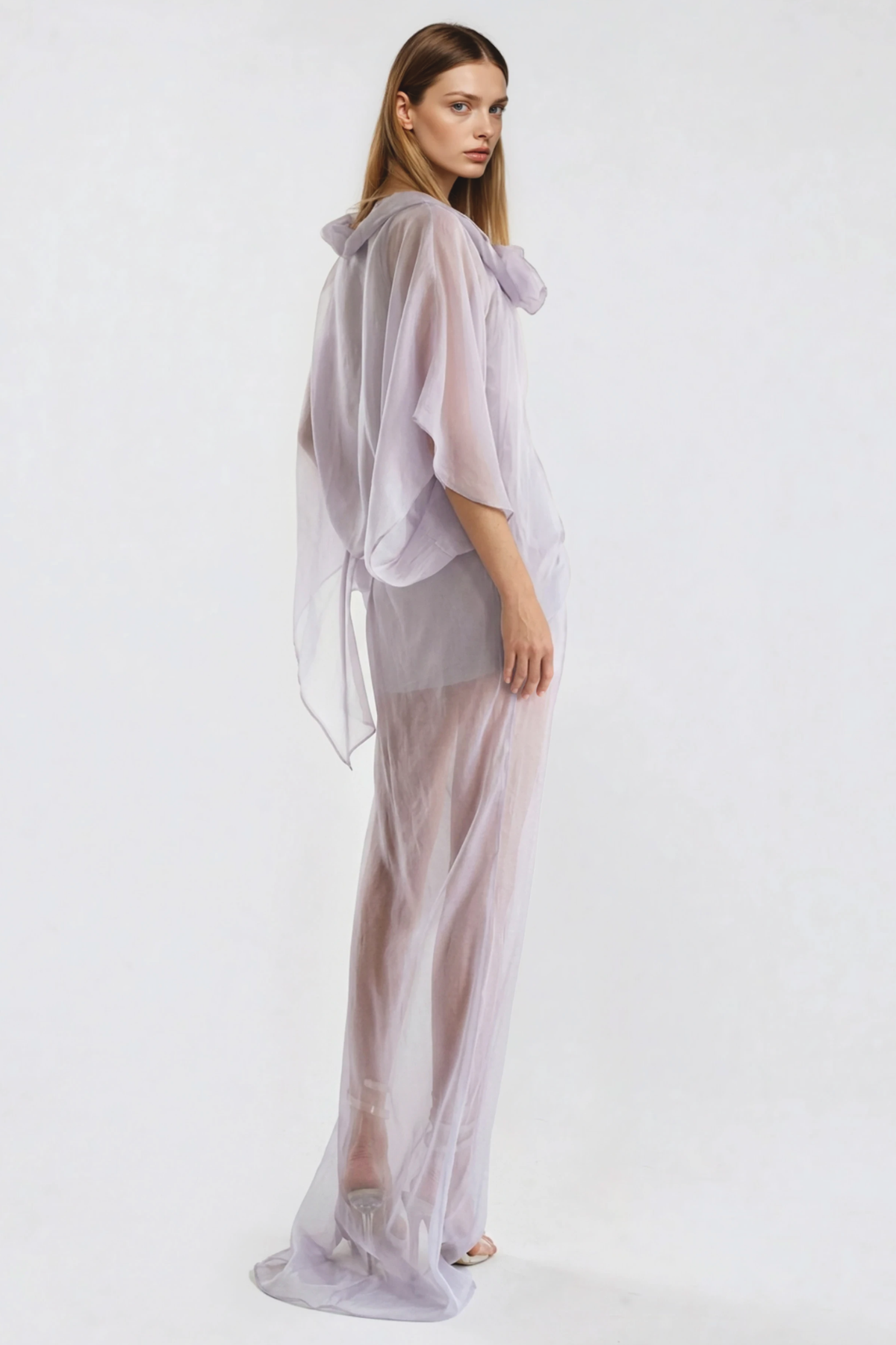 Fleur Flower Mesh Asymmetric Maxi Dress