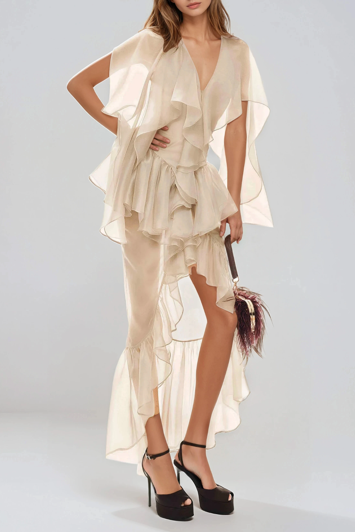 Fleurette Mesh Ruffle Maxi Dress