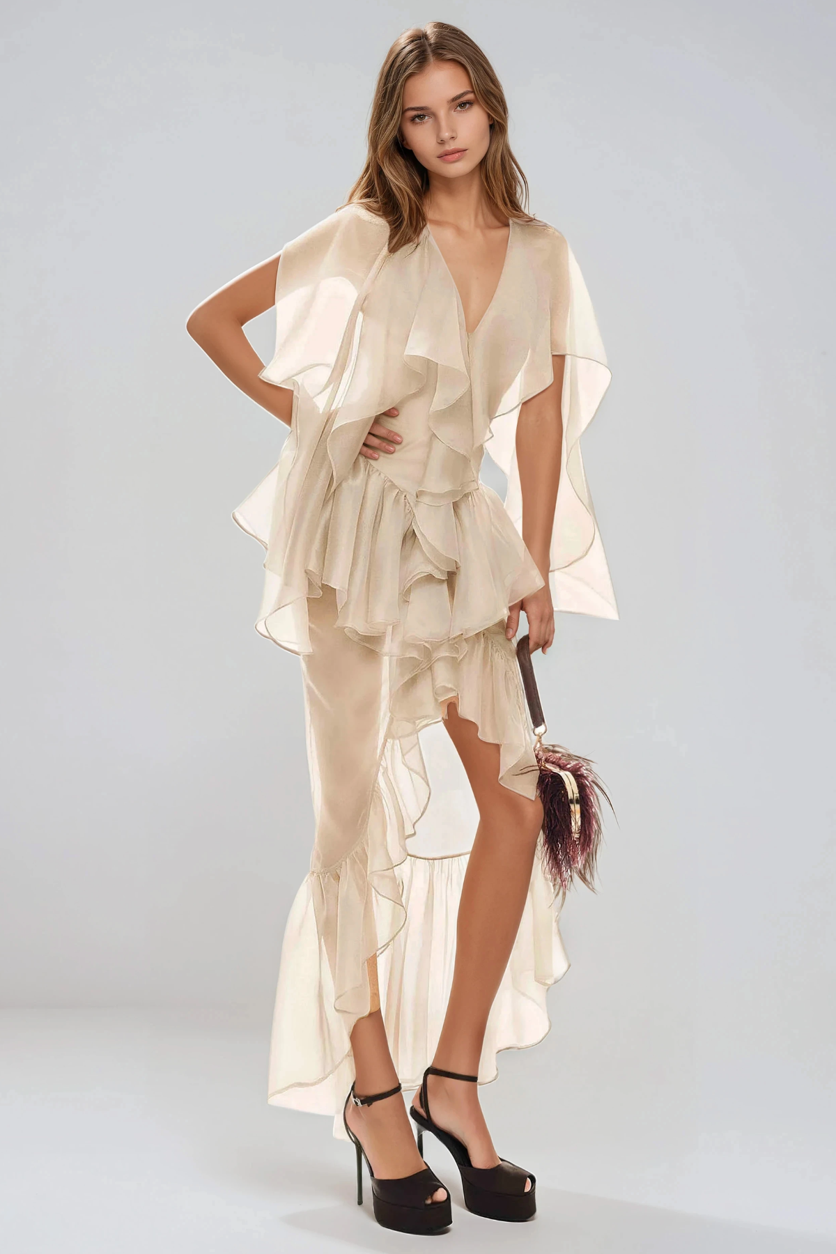 Fleurette Mesh Ruffle Maxi Dress