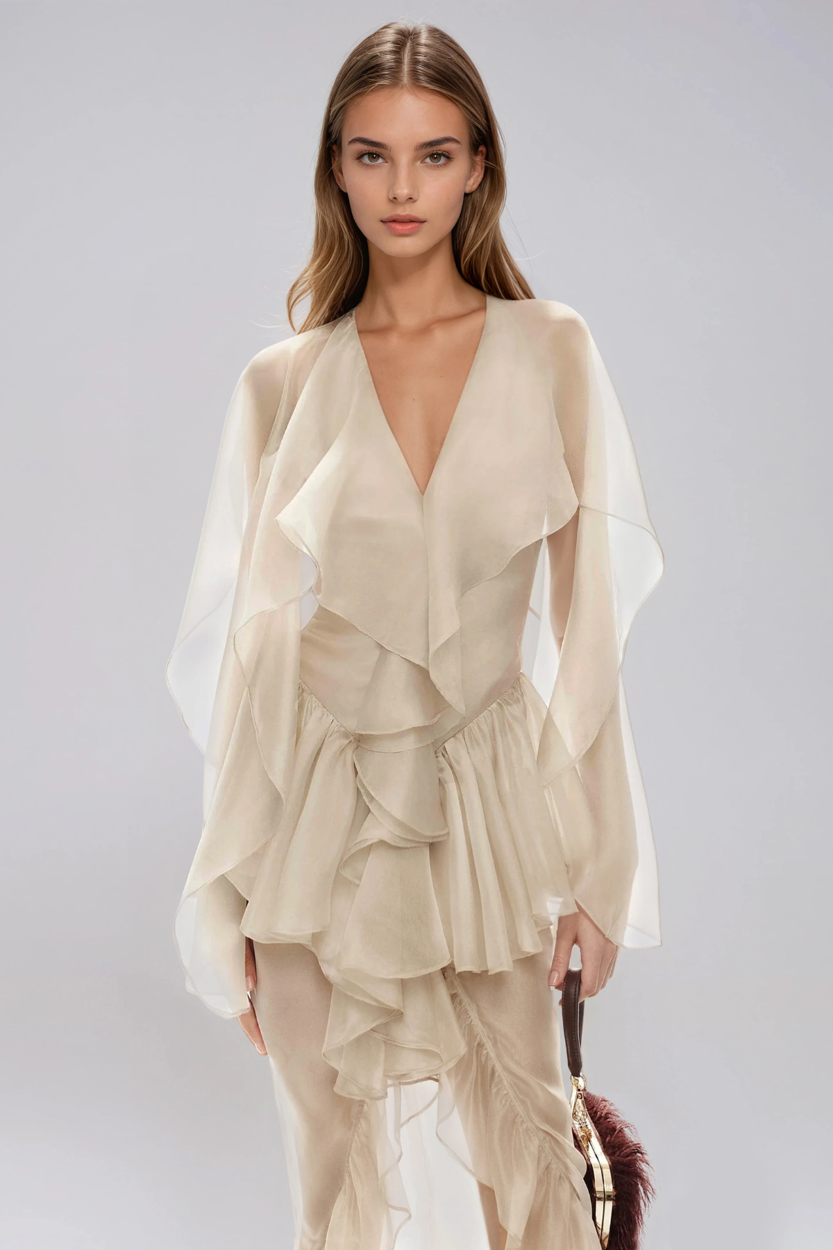 Fleurette Mesh Ruffle Maxi Dress