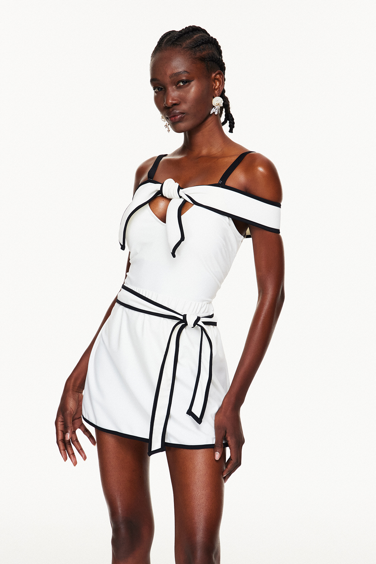 Flip Off Shoulder Bow Swimwear