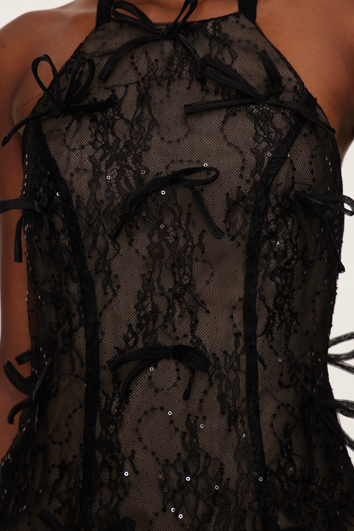 Flore Bow Sequin Lace Mini Dress