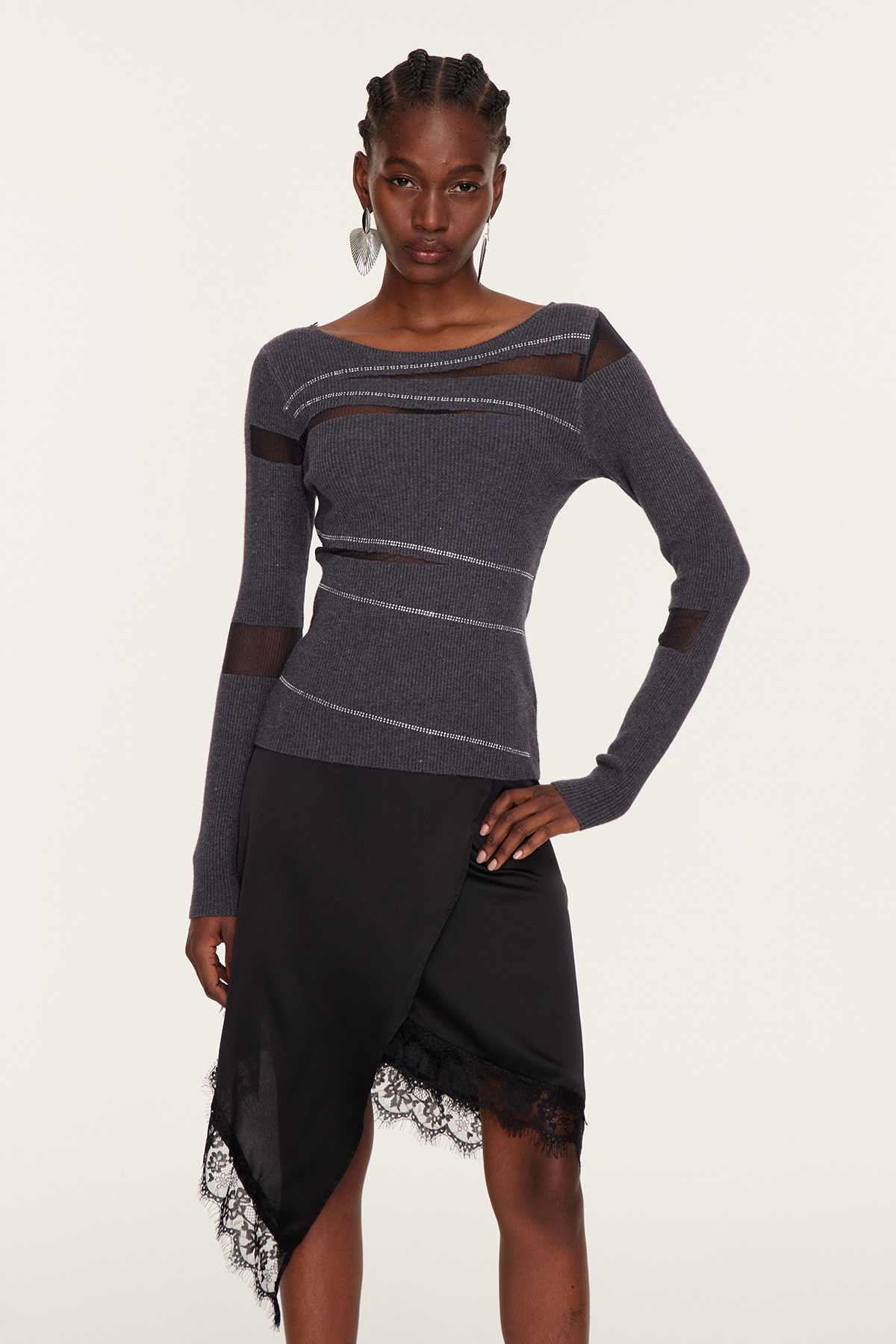 Florea Asymmetric Rhinestone Knit Top