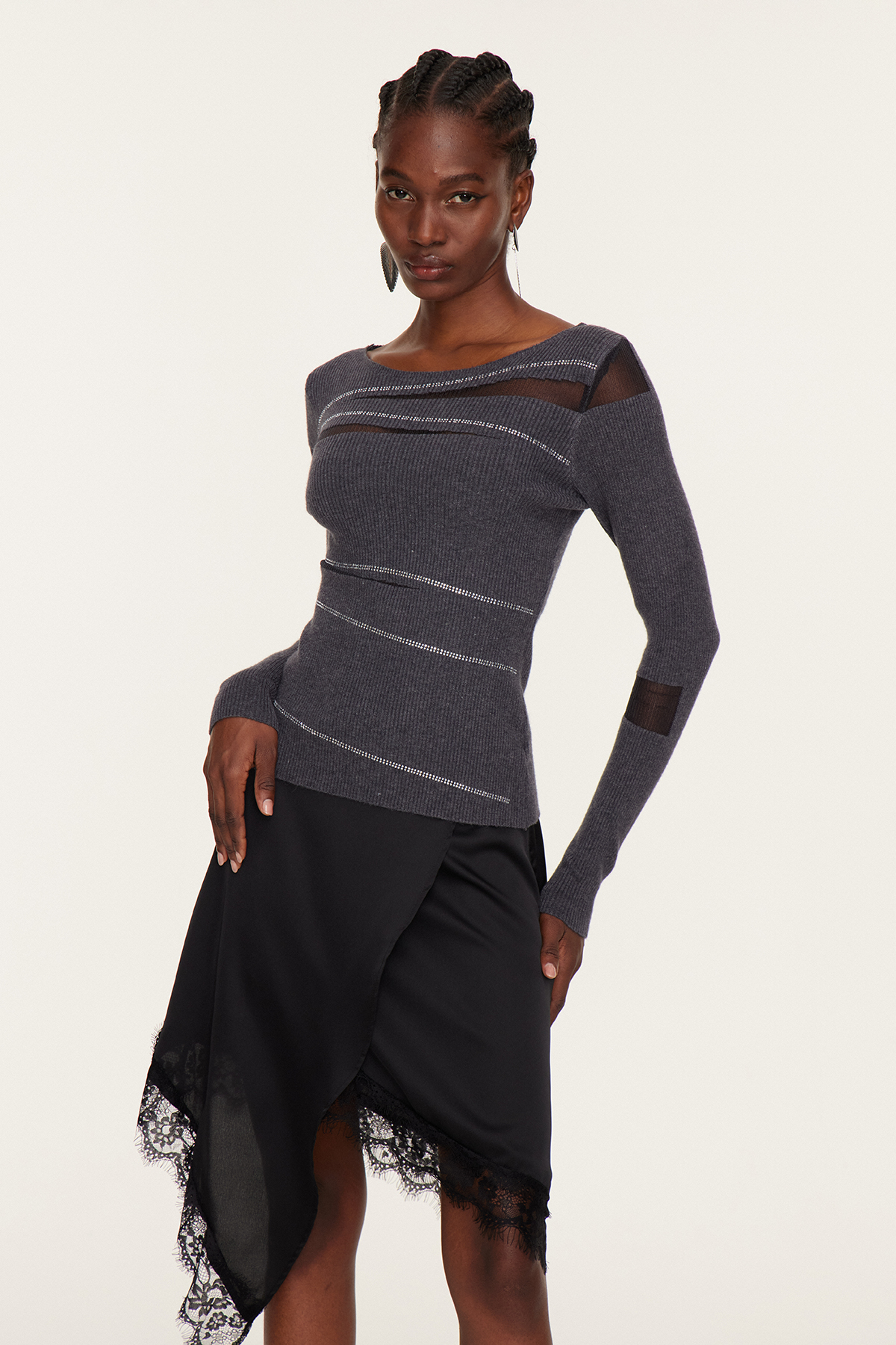 Florea Asymmetric Rhinestone Knit Top