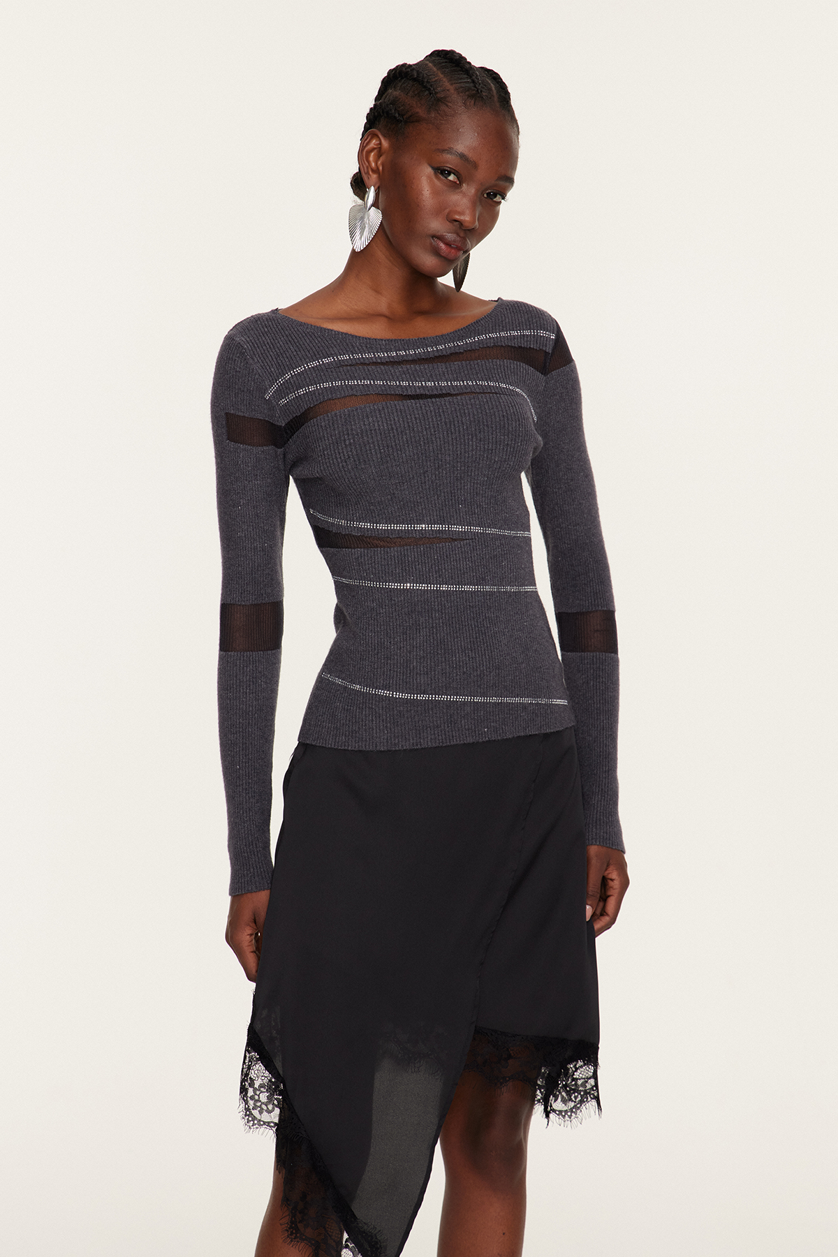 Florea Asymmetric Rhinestone Knit Top