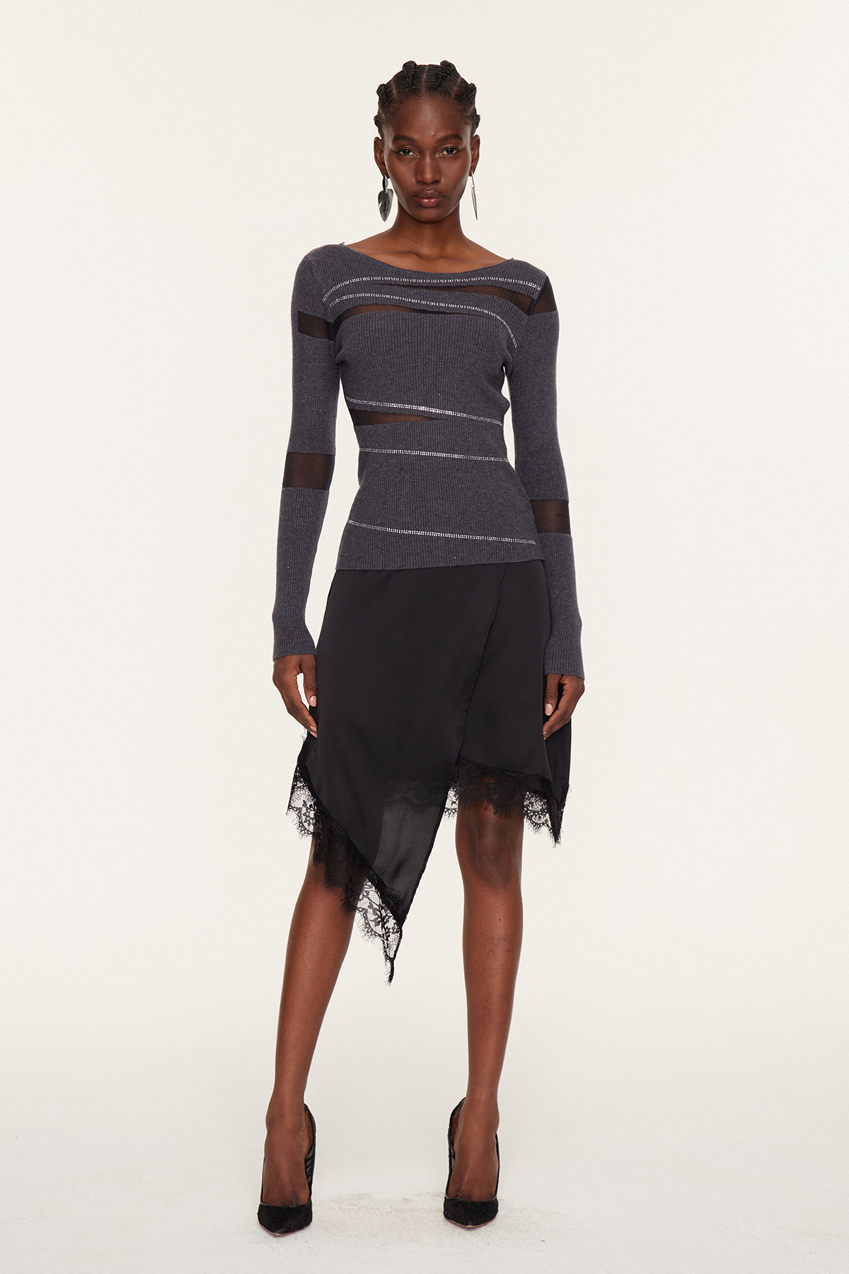 Florea Asymmetric Rhinestone Knit Top