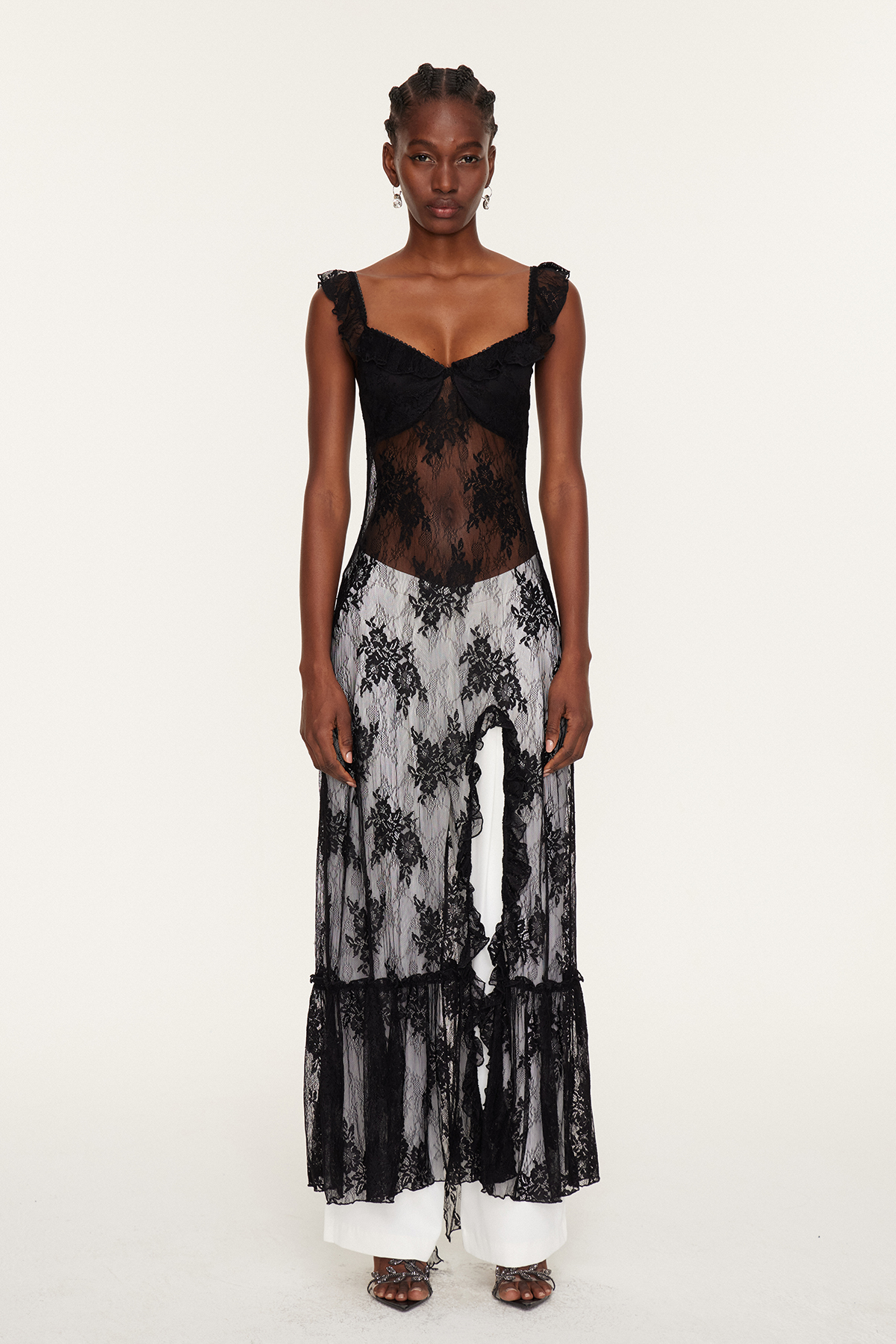 Florent Lace Ruffle Split Maxi Dress