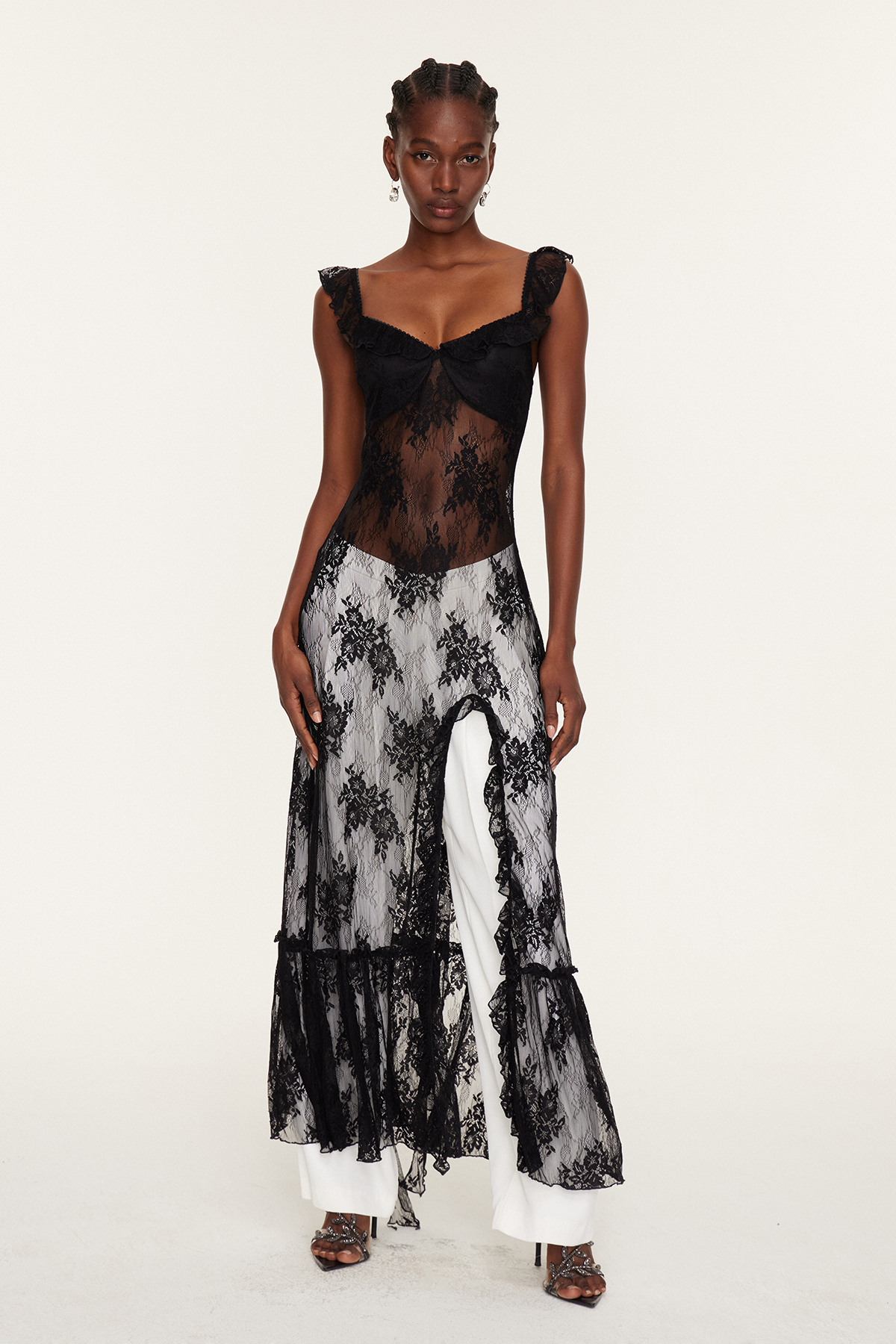 Florent Lace Ruffle Split Maxi Dress