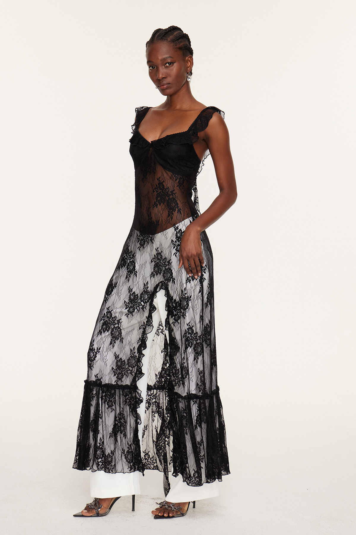 Florent Lace Ruffle Split Maxi Dress