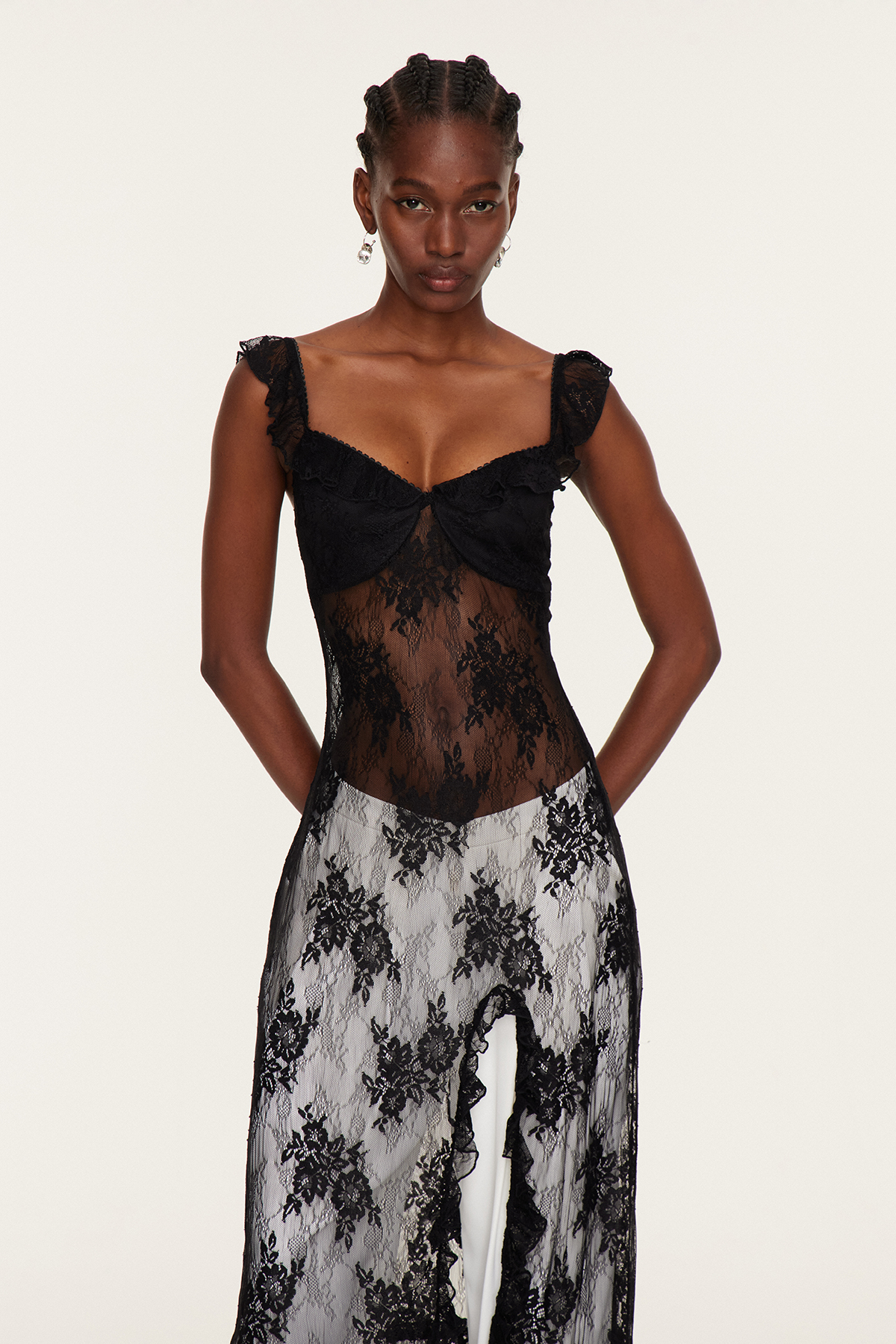 Florent Lace Ruffle Split Maxi Dress