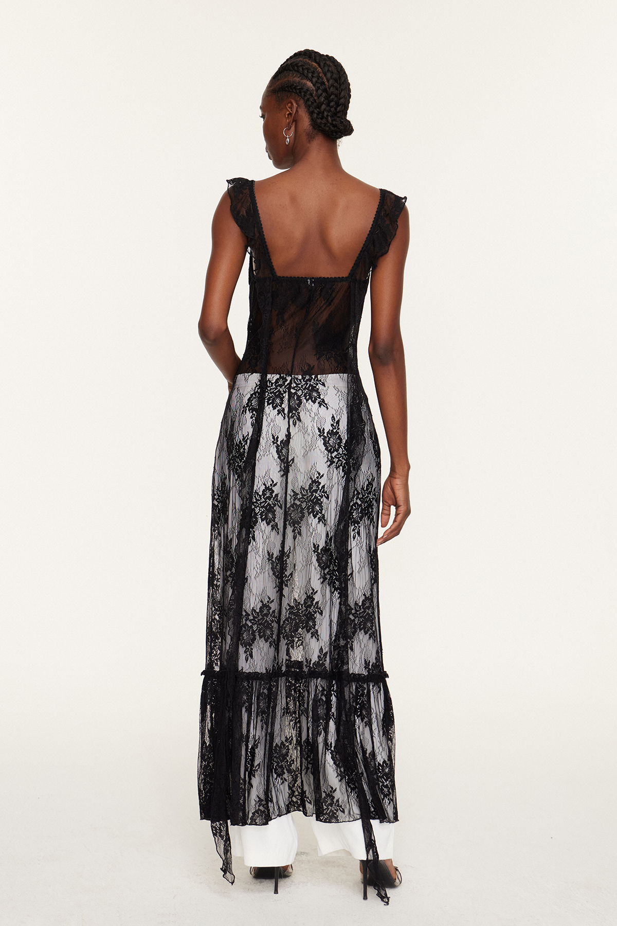 Florent Lace Ruffle Split Maxi Dress