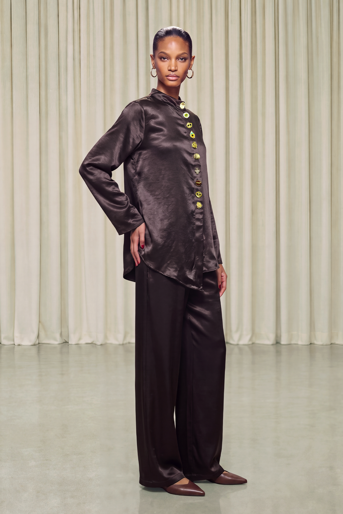 Florentia Bell Sleeve Satin Pants Set