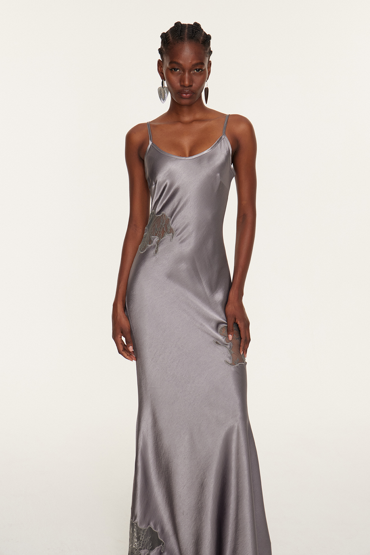 Florentin Spaghetti Lace Satin Maxi Dress