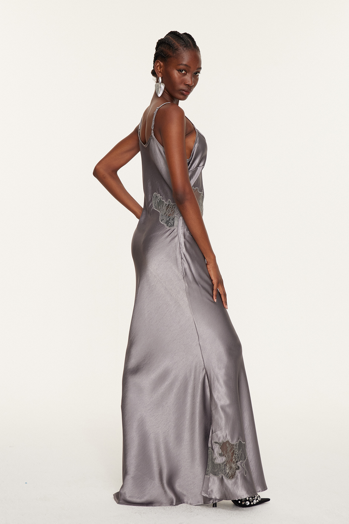 Florentin Spaghetti Lace Satin Maxi Dress